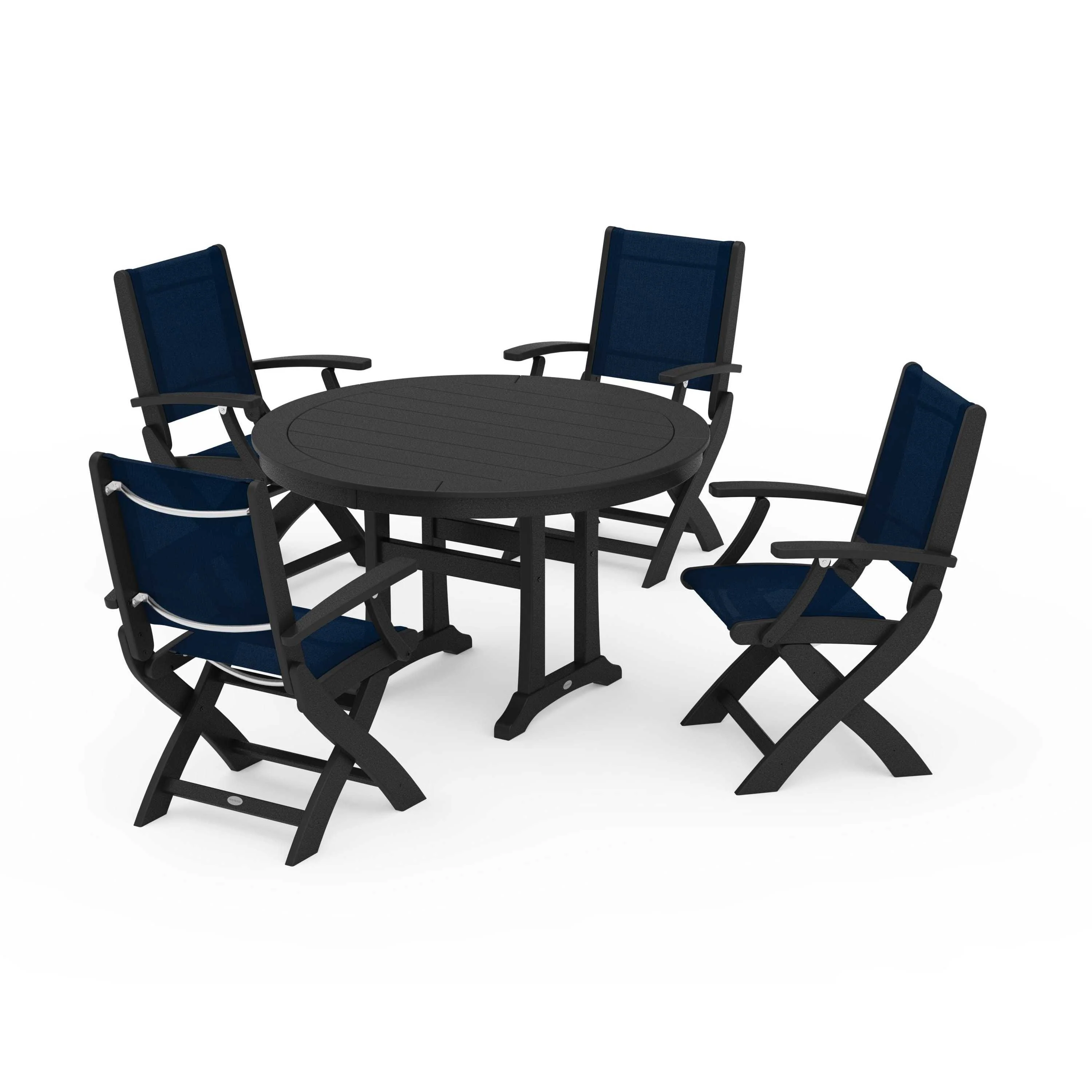 Coastal Folding Chair 5-Piece Round Dining Set with Trestle Legs - Image 40