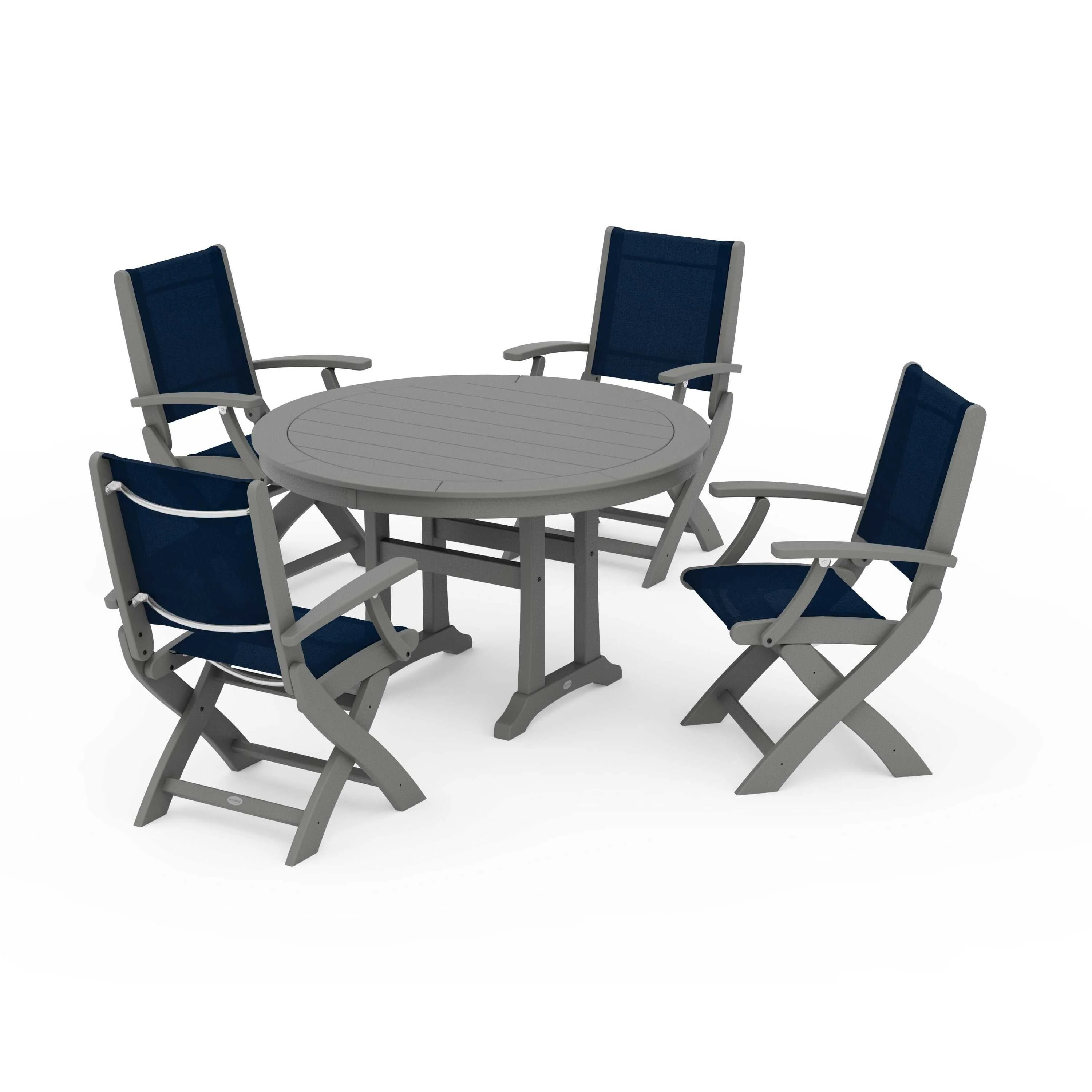 Coastal Folding Chair 5-Piece Round Dining Set with Trestle Legs - Image 41