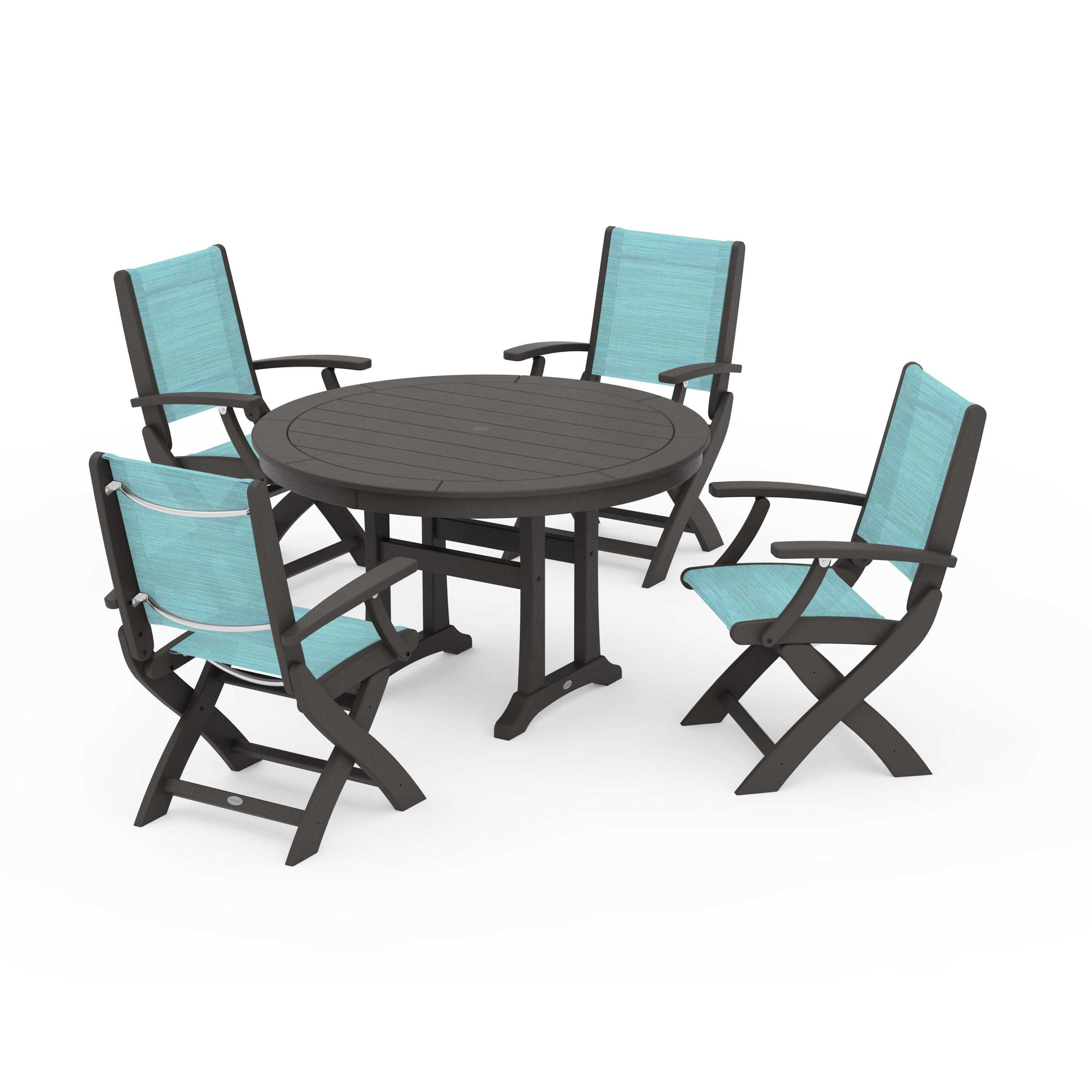 Coastal Folding Chair 5-Piece Round Dining Set with Trestle Legs - Image 42