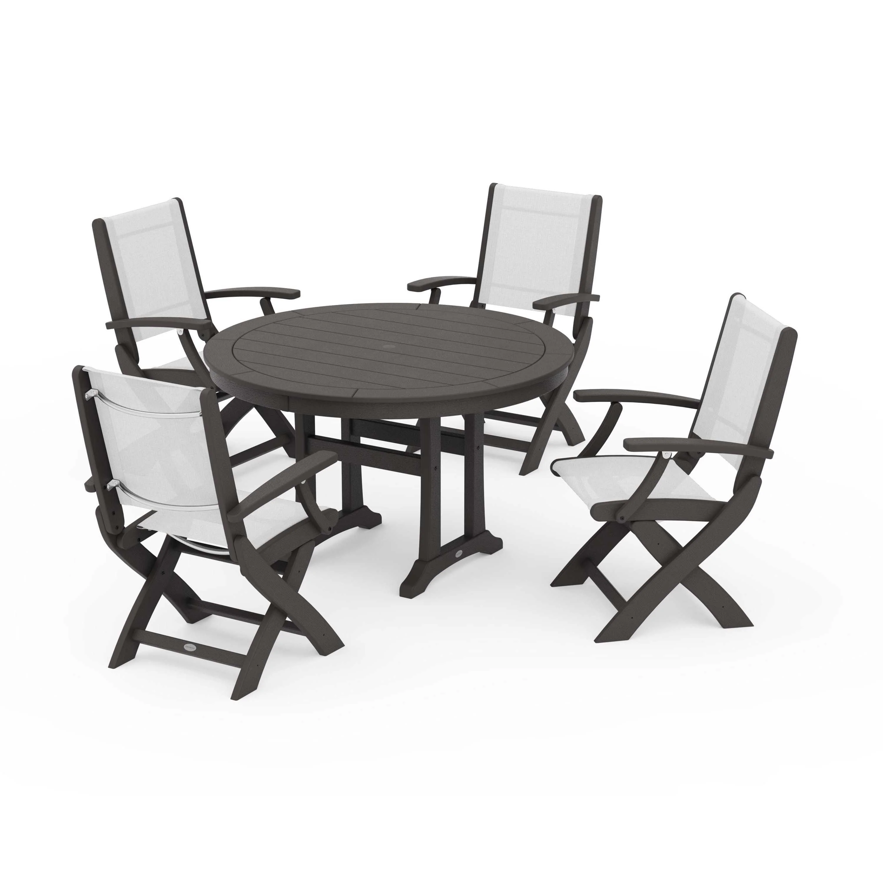 Coastal Folding Chair 5-Piece Round Dining Set with Trestle Legs - Image 44