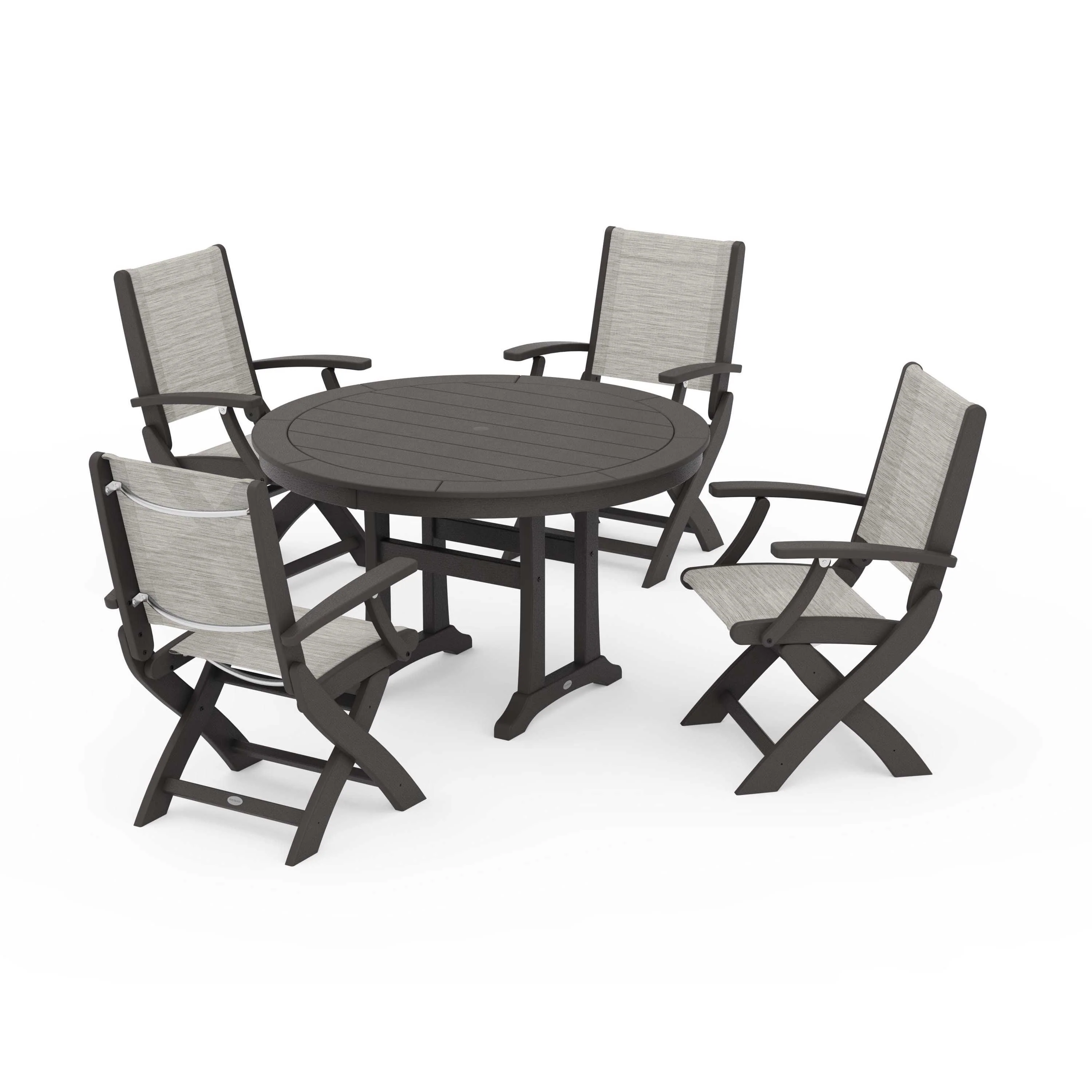 Coastal Folding Chair 5-Piece Round Dining Set with Trestle Legs - Image 45