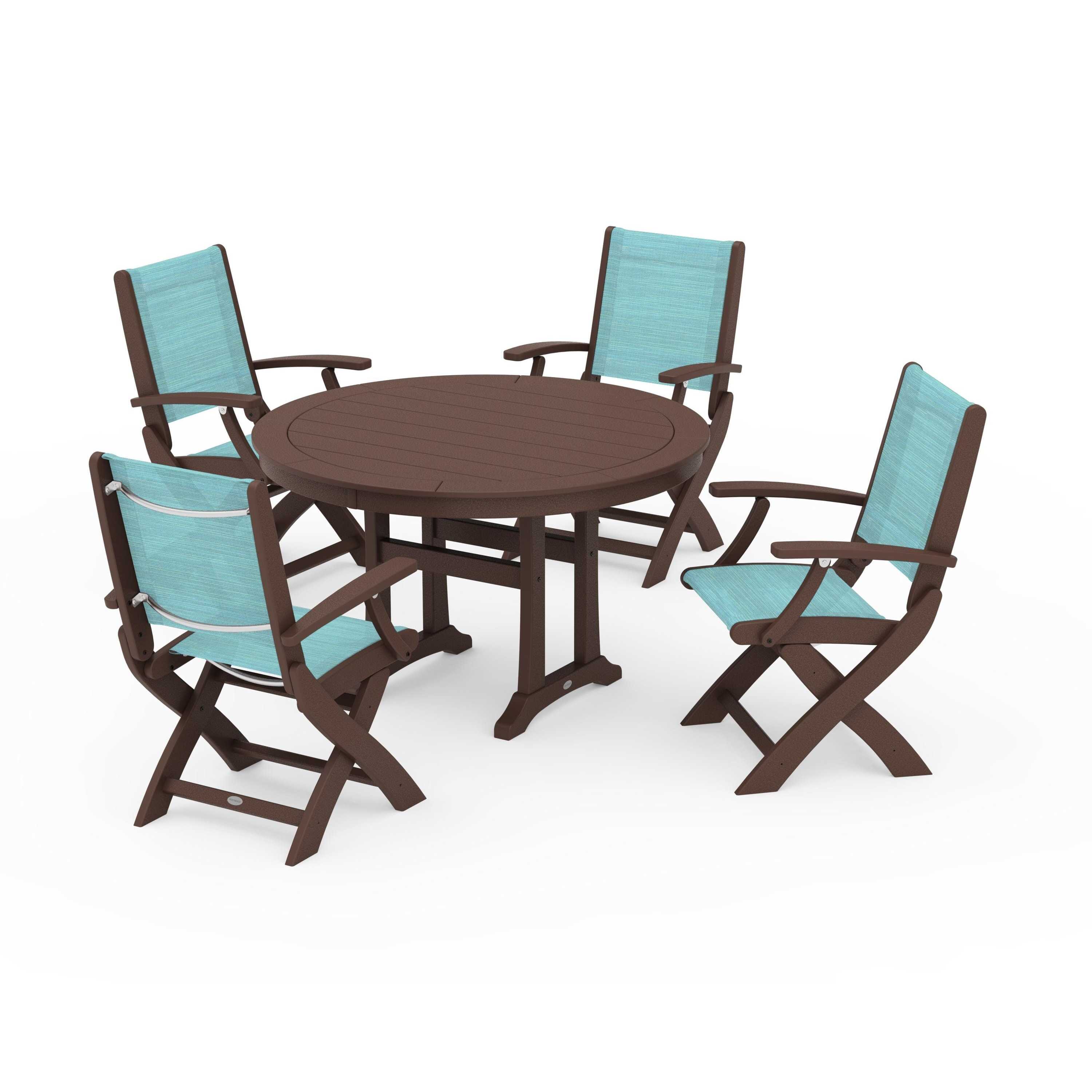 Coastal Folding Chair 5-Piece Round Dining Set with Trestle Legs - Image 46