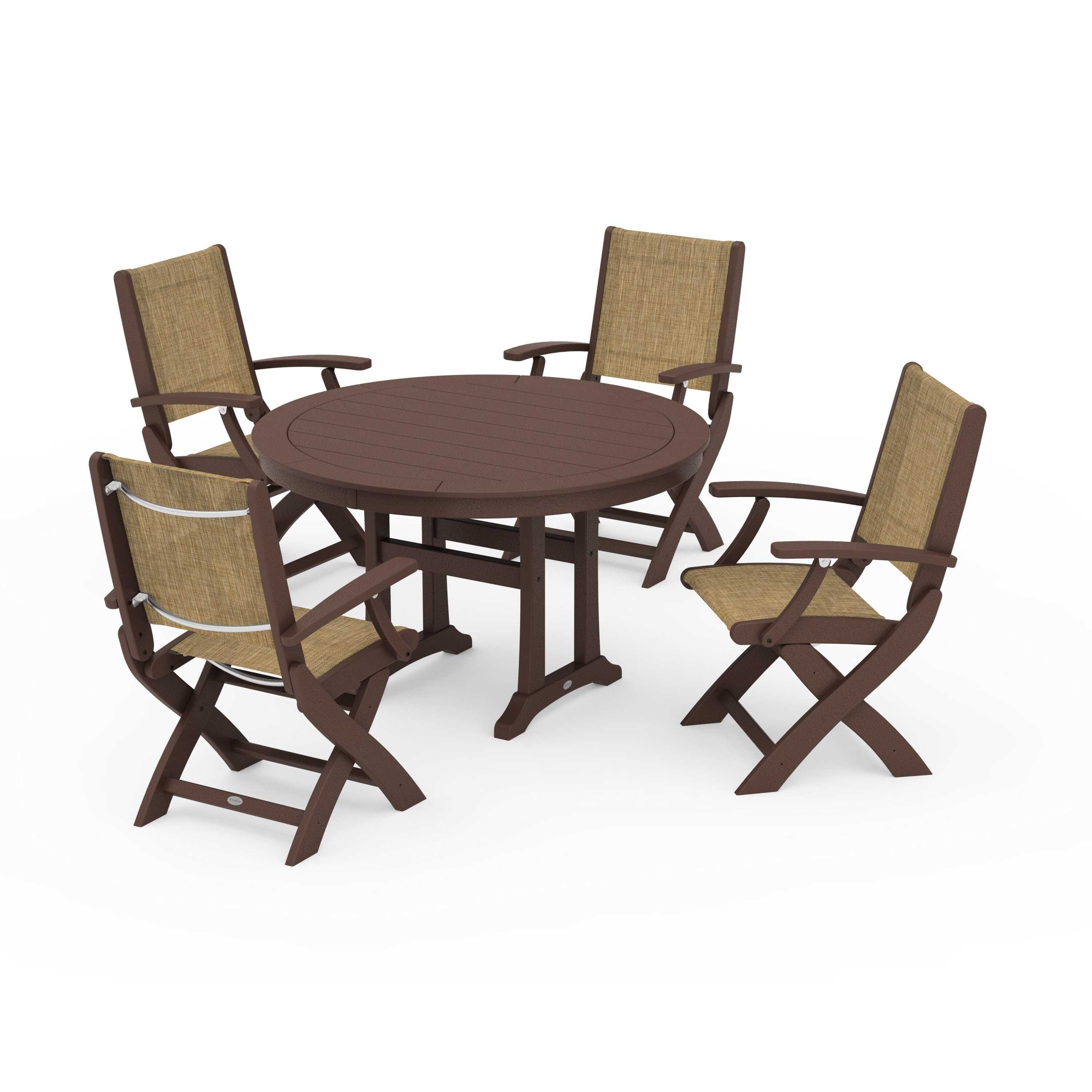 Coastal Folding Chair 5-Piece Round Dining Set with Trestle Legs - Image 47