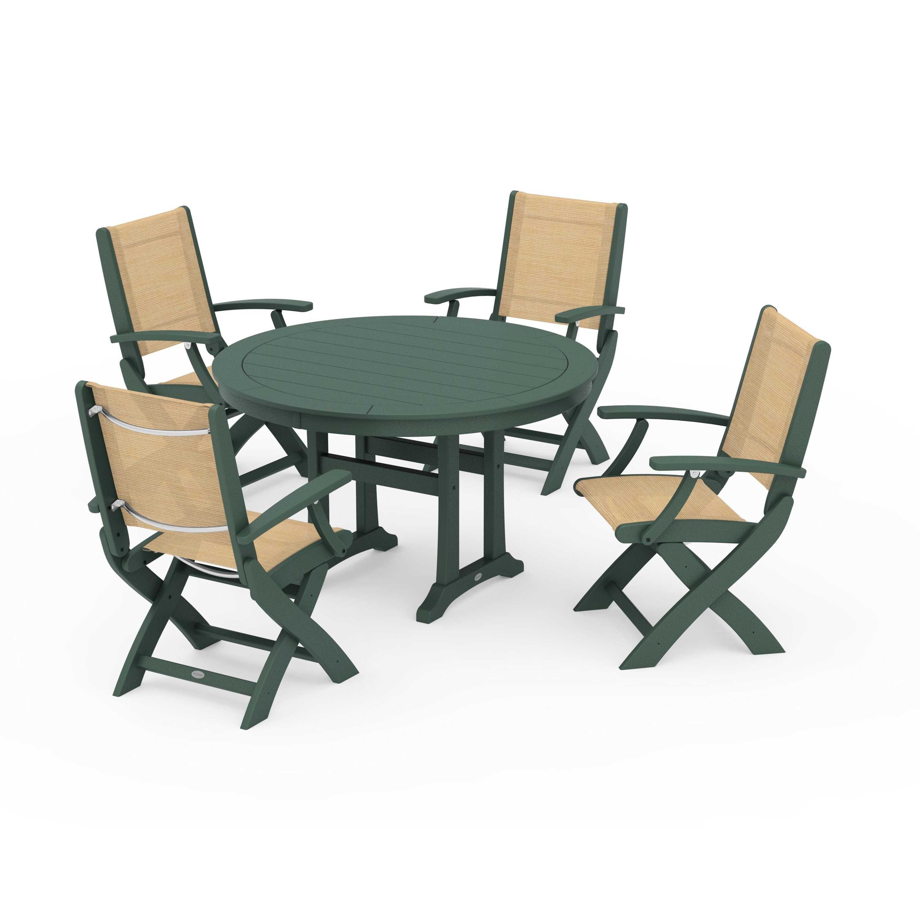 Coastal Folding Chair 5-Piece Round Dining Set with Trestle Legs - Image 48