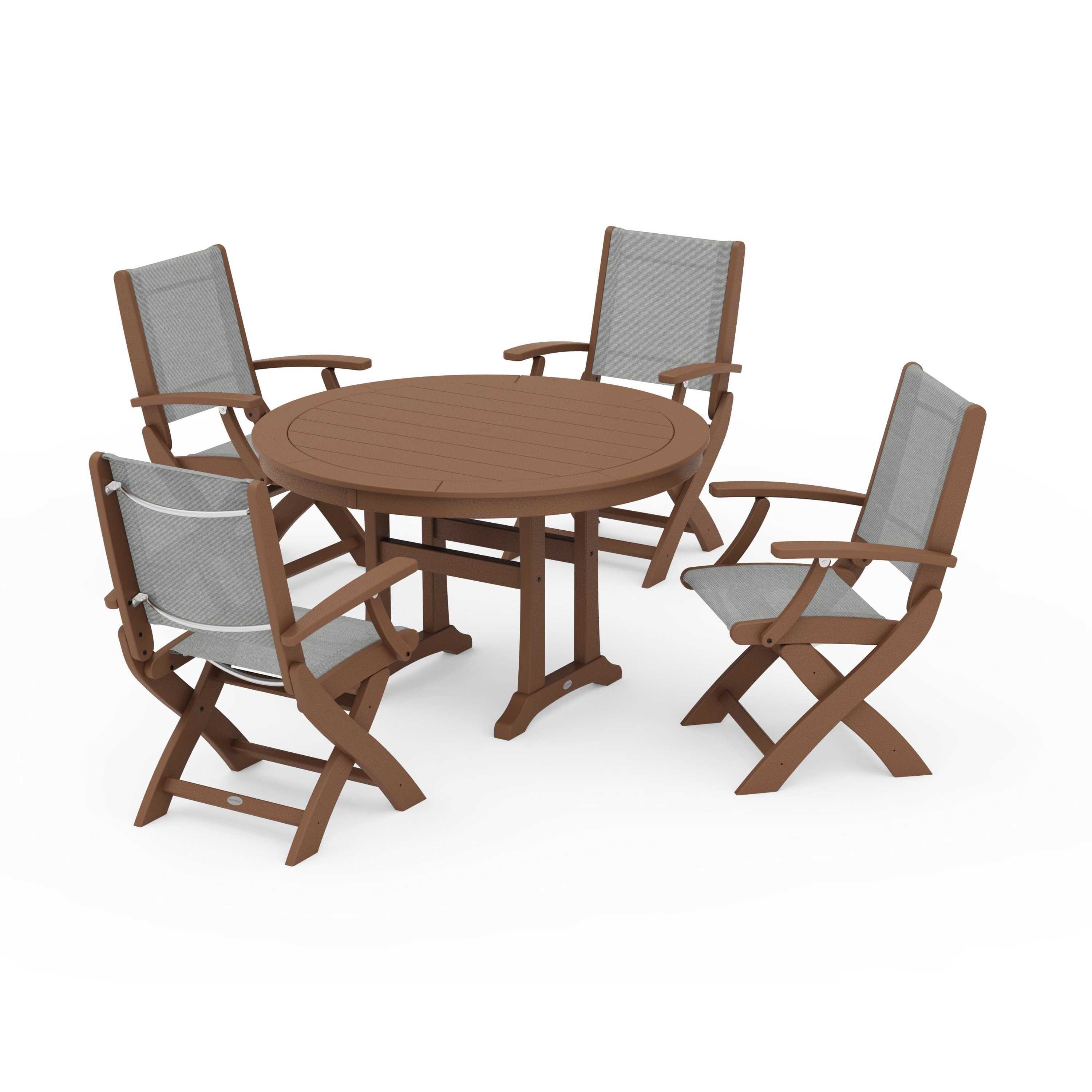 Coastal Folding Chair 5-Piece Round Dining Set with Trestle Legs - Image 49