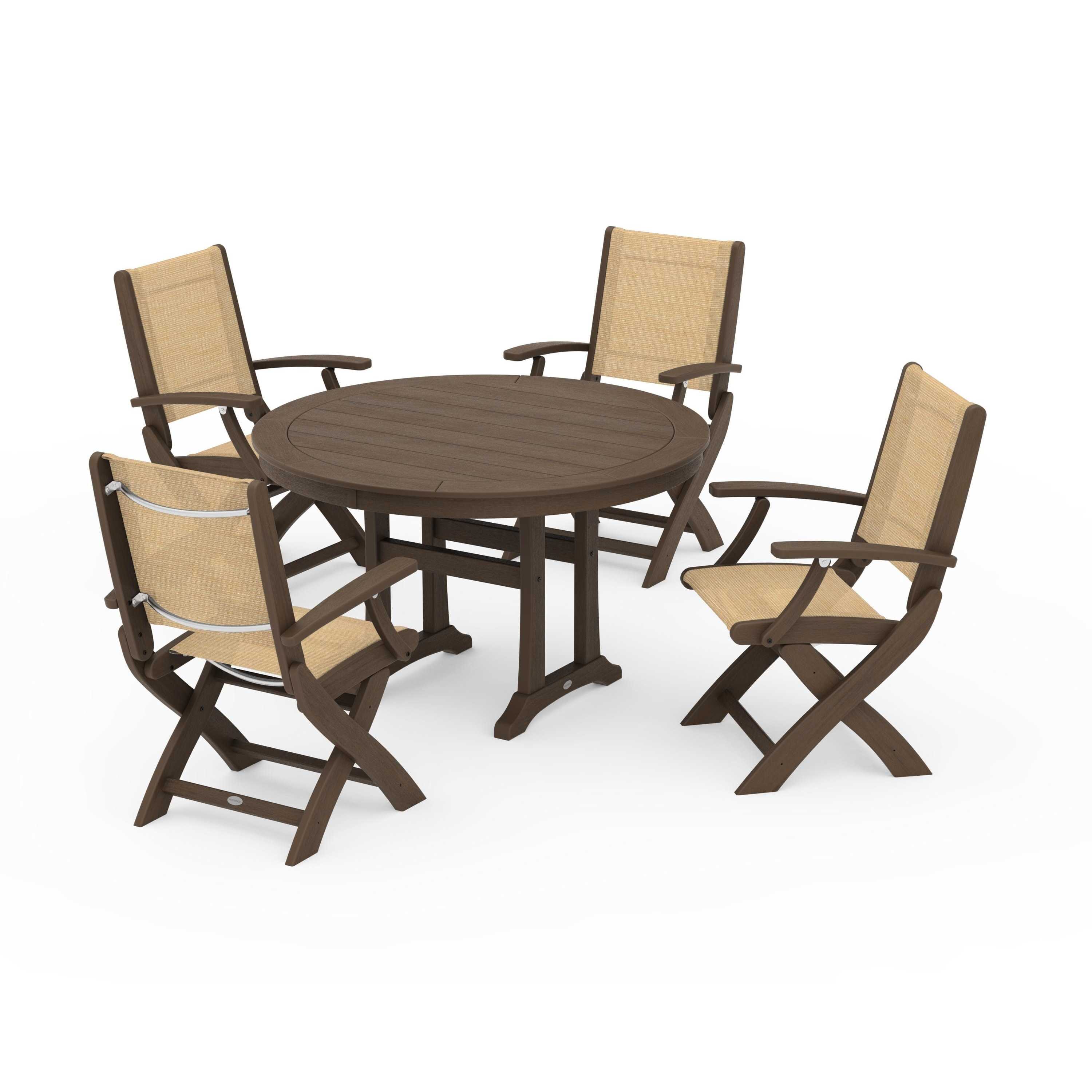Coastal Folding Chair 5-Piece Round Dining Set with Trestle Legs - Image 5