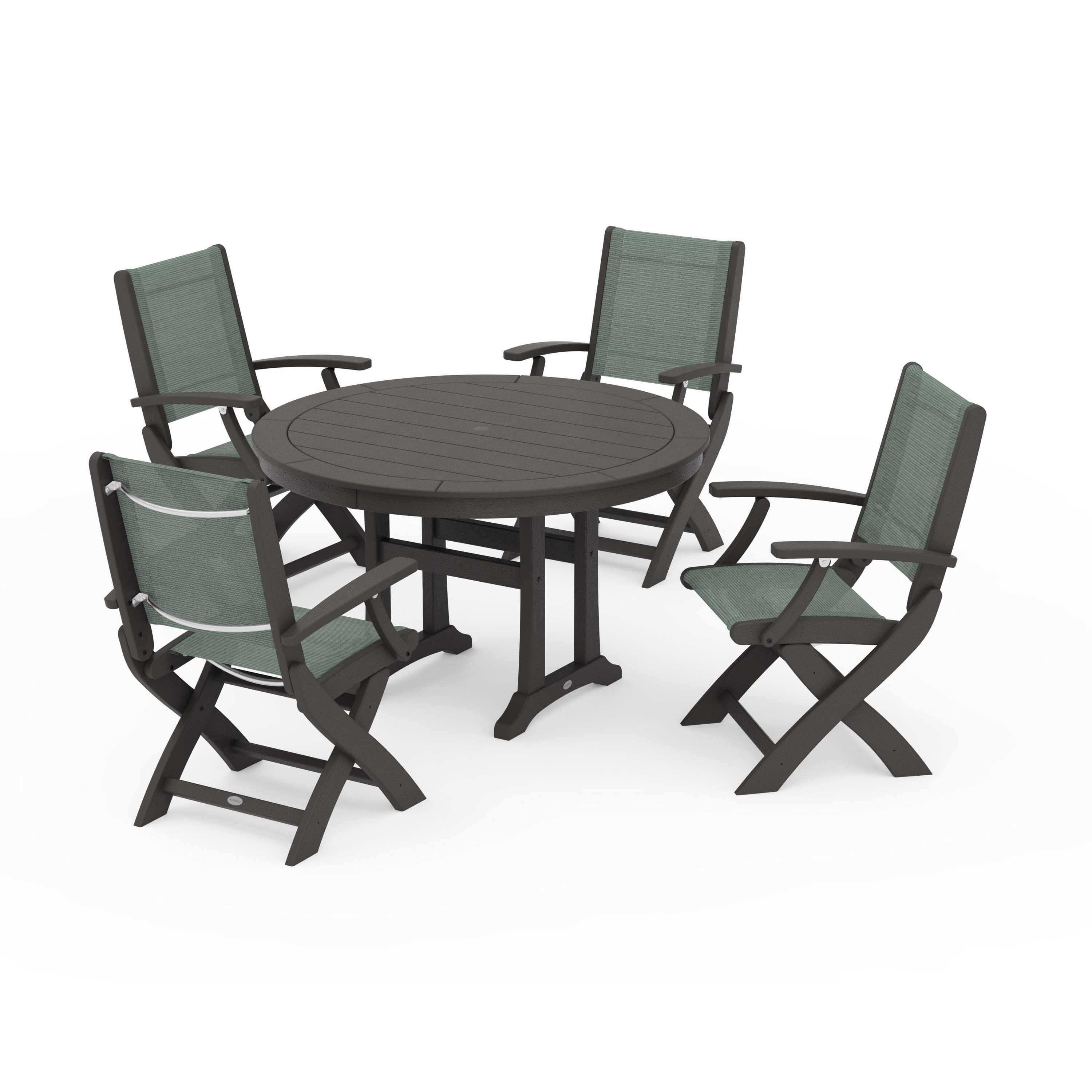 Coastal Folding Chair 5-Piece Round Dining Set with Trestle Legs - Image 50