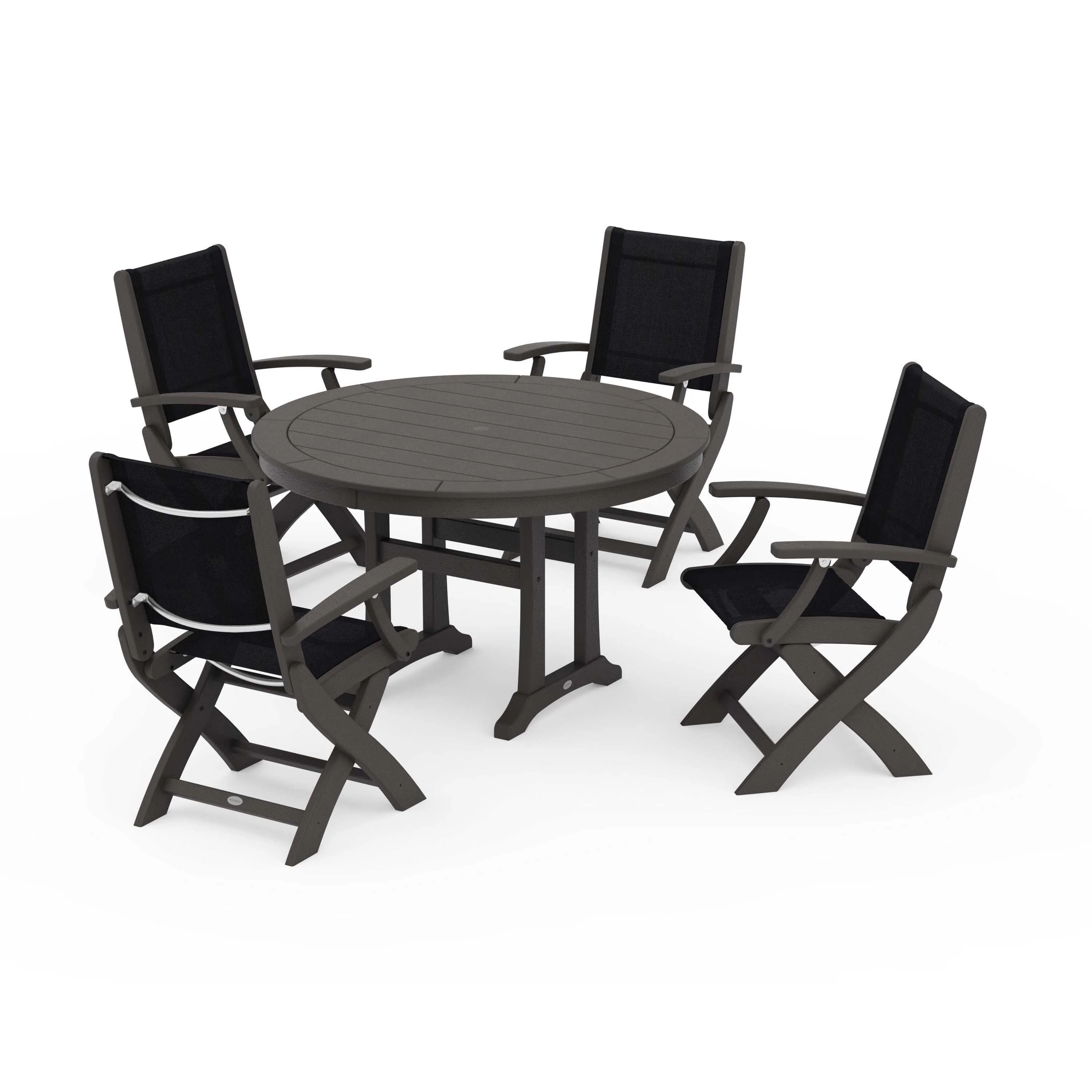 Coastal Folding Chair 5-Piece Round Dining Set with Trestle Legs - Image 52