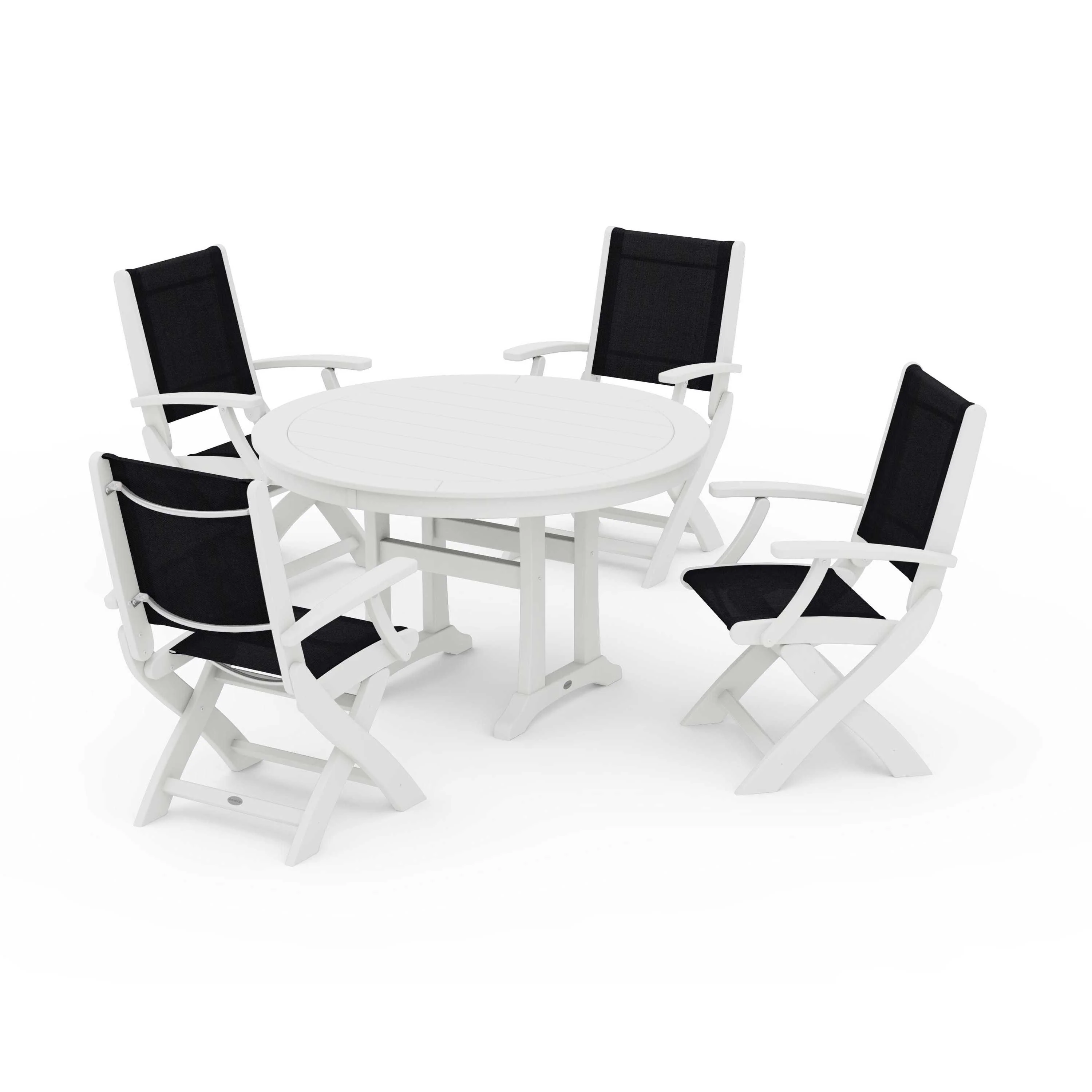 Coastal Folding Chair 5-Piece Round Dining Set with Trestle Legs - Image 53