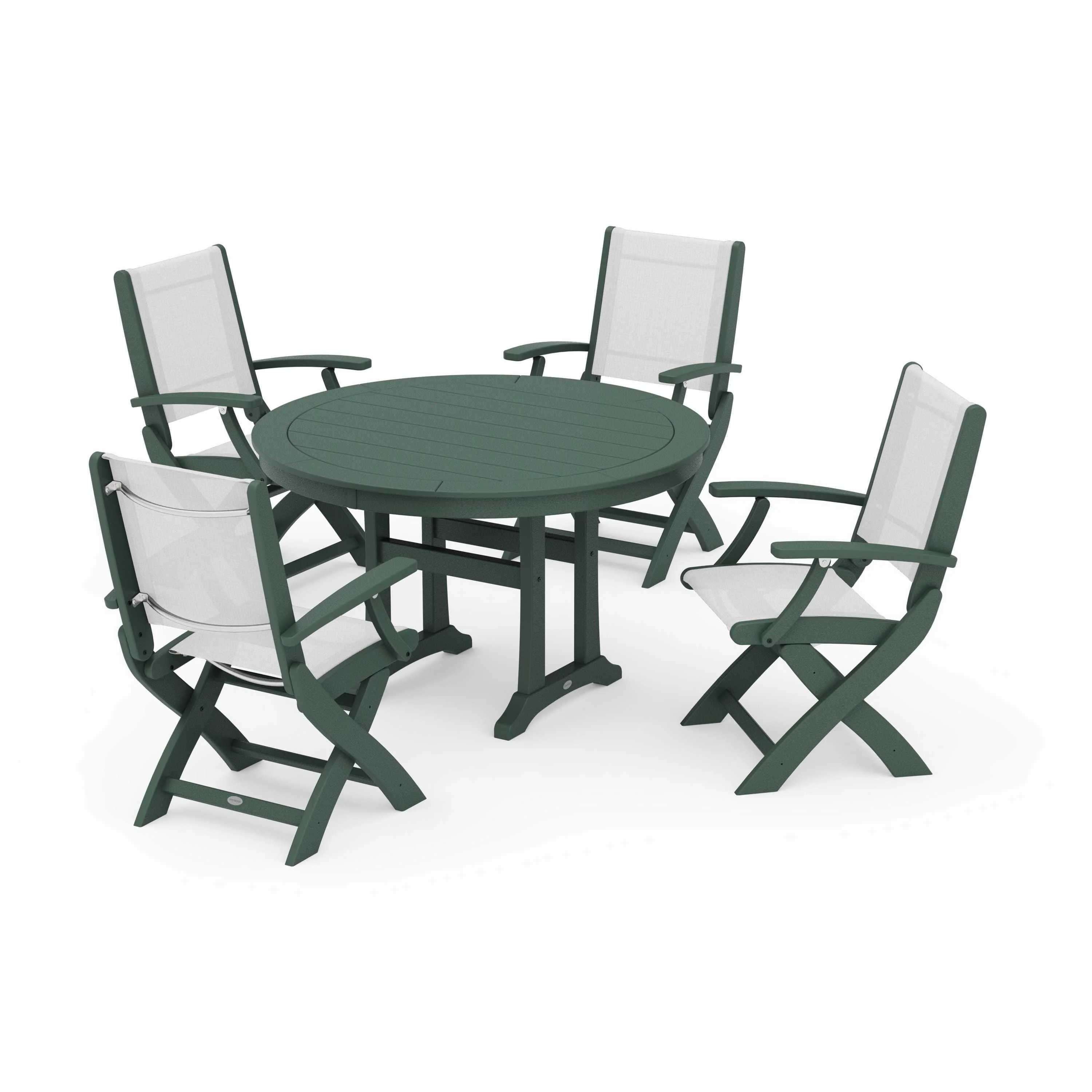 Coastal Folding Chair 5-Piece Round Dining Set with Trestle Legs - Image 54