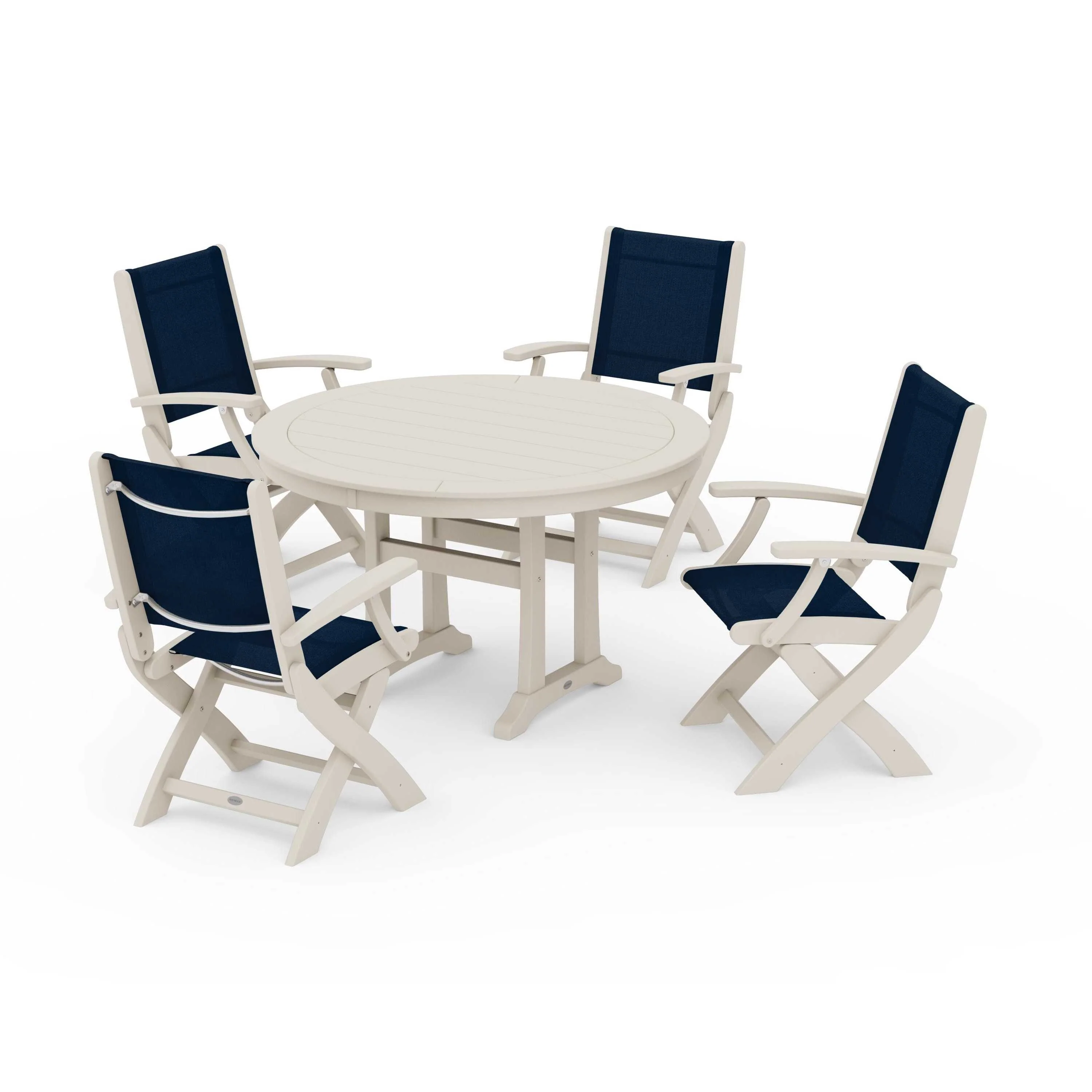 Coastal Folding Chair 5-Piece Round Dining Set with Trestle Legs - Image 55