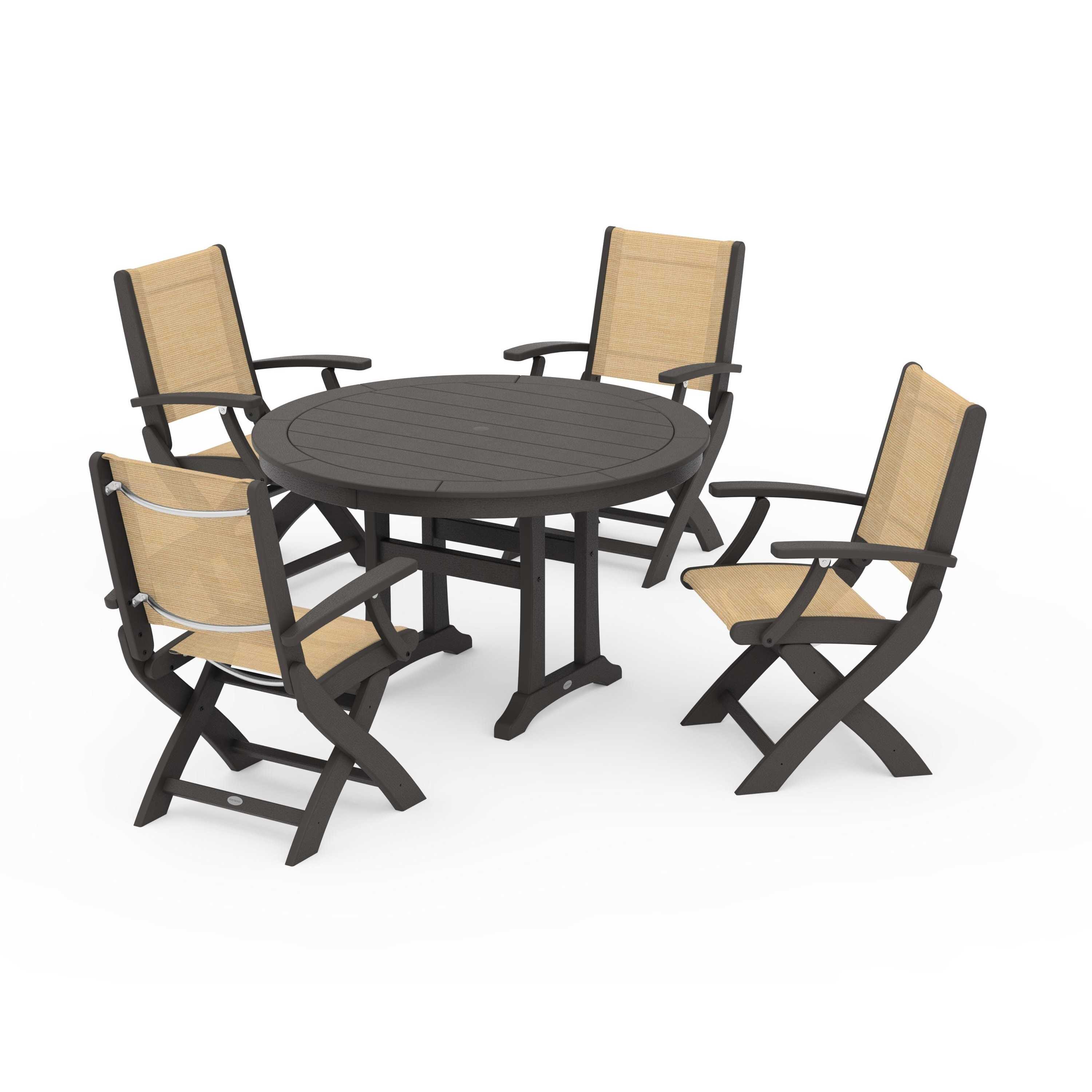 Coastal Folding Chair 5-Piece Round Dining Set with Trestle Legs - Image 56