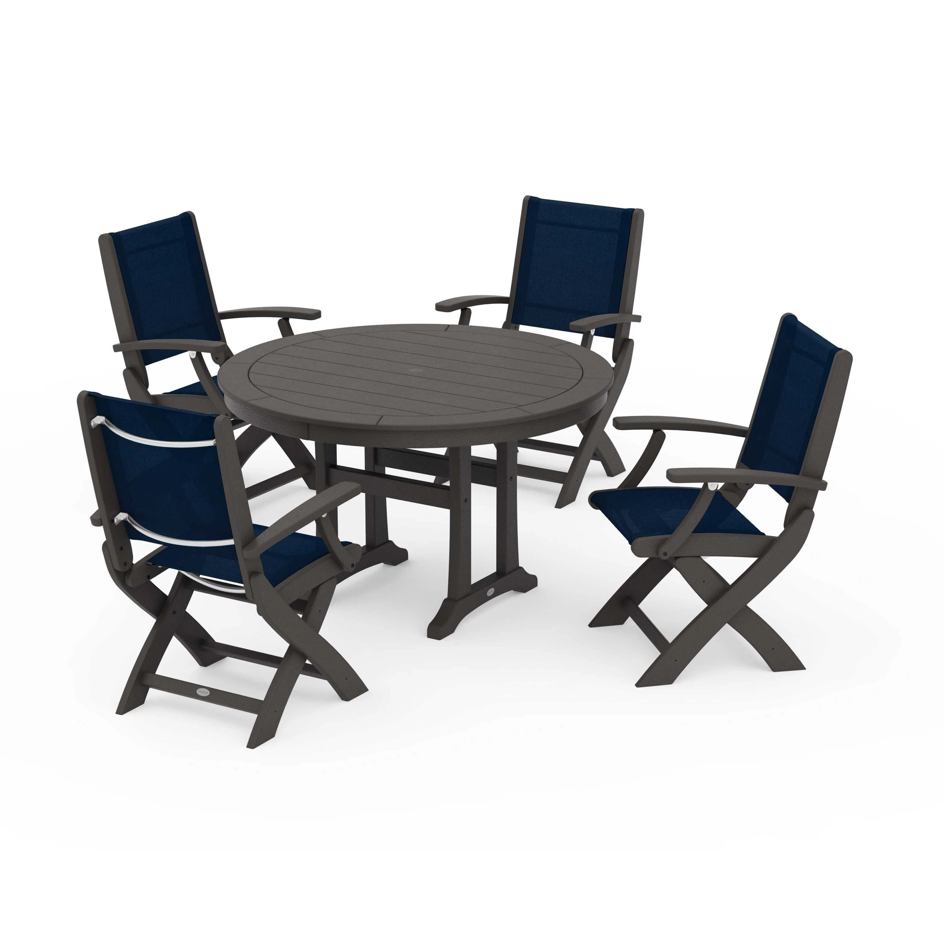 Coastal Folding Chair 5-Piece Round Dining Set with Trestle Legs - Image 58