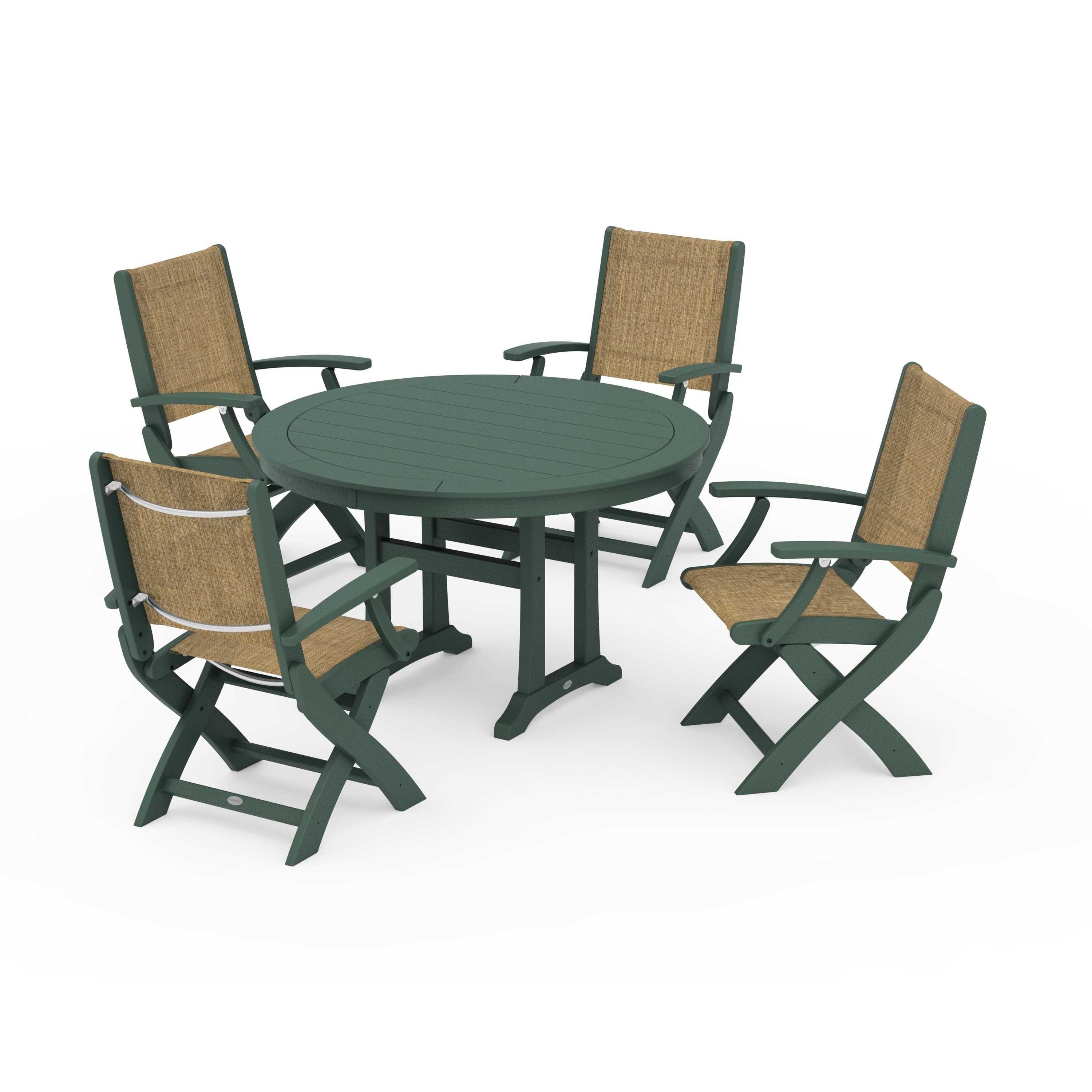 Coastal Folding Chair 5-Piece Round Dining Set with Trestle Legs - Image 59