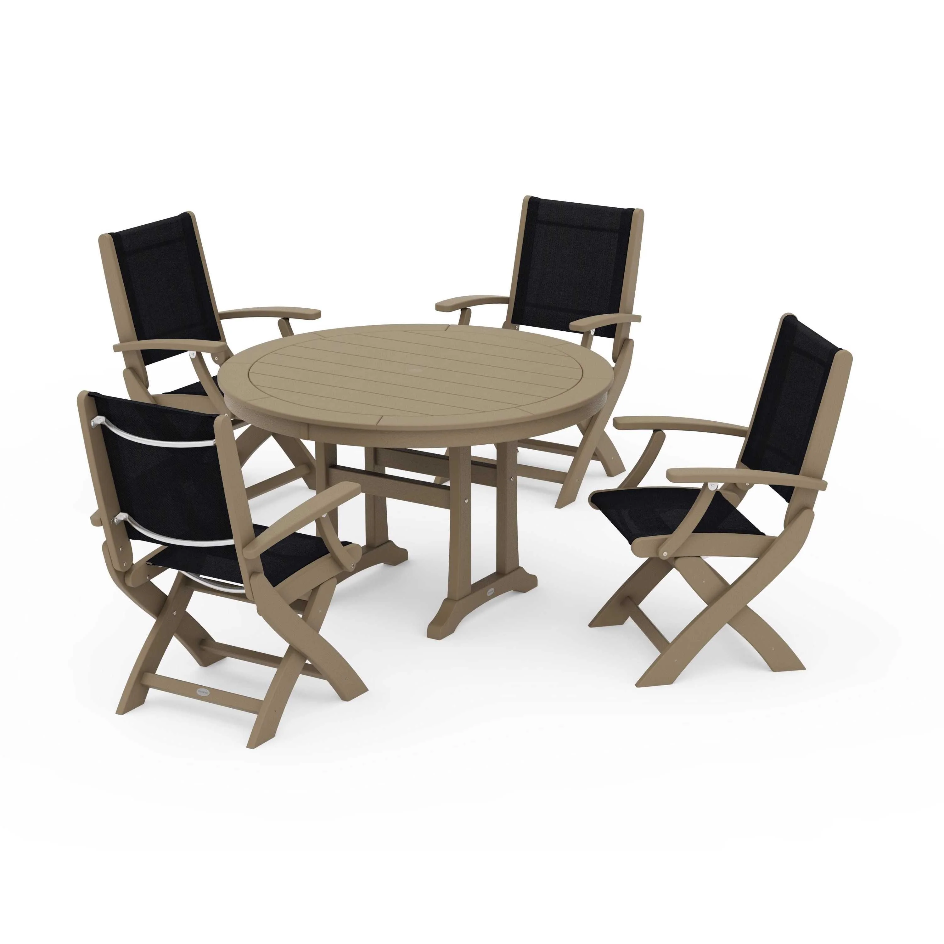 Coastal Folding Chair 5-Piece Round Dining Set with Trestle Legs - Image 6