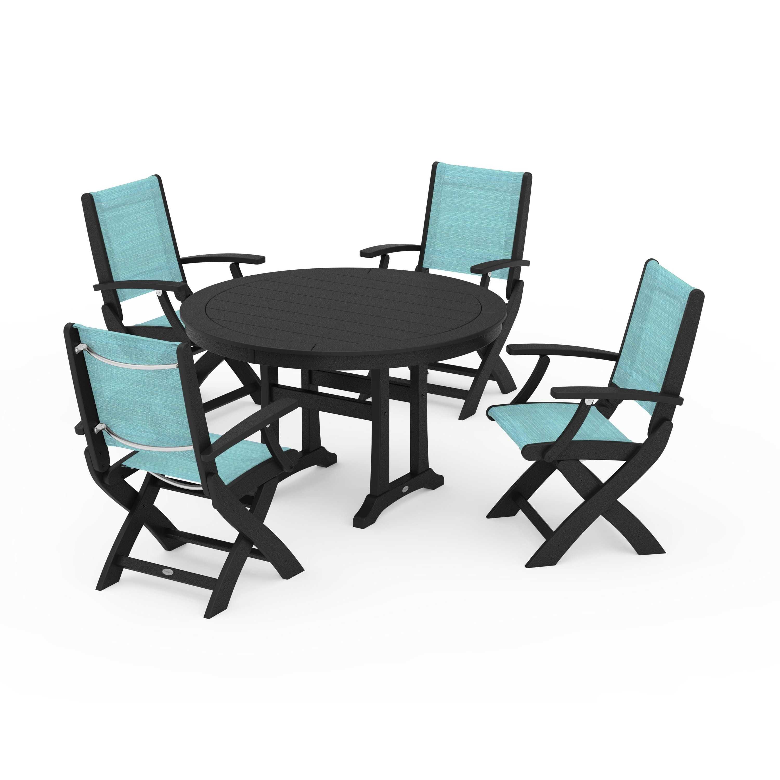 Coastal Folding Chair 5-Piece Round Dining Set with Trestle Legs - Image 60