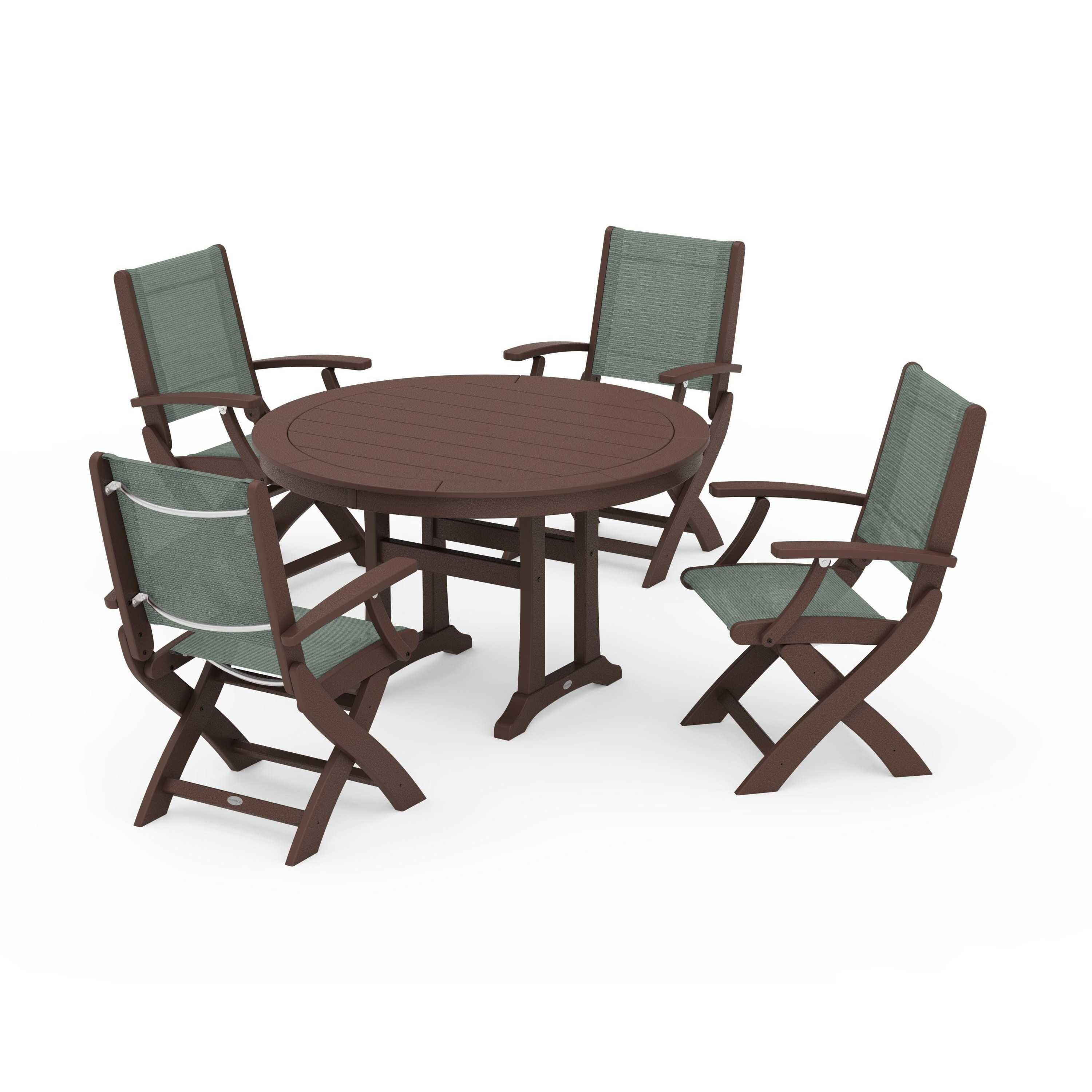 Coastal Folding Chair 5-Piece Round Dining Set with Trestle Legs - Image 61