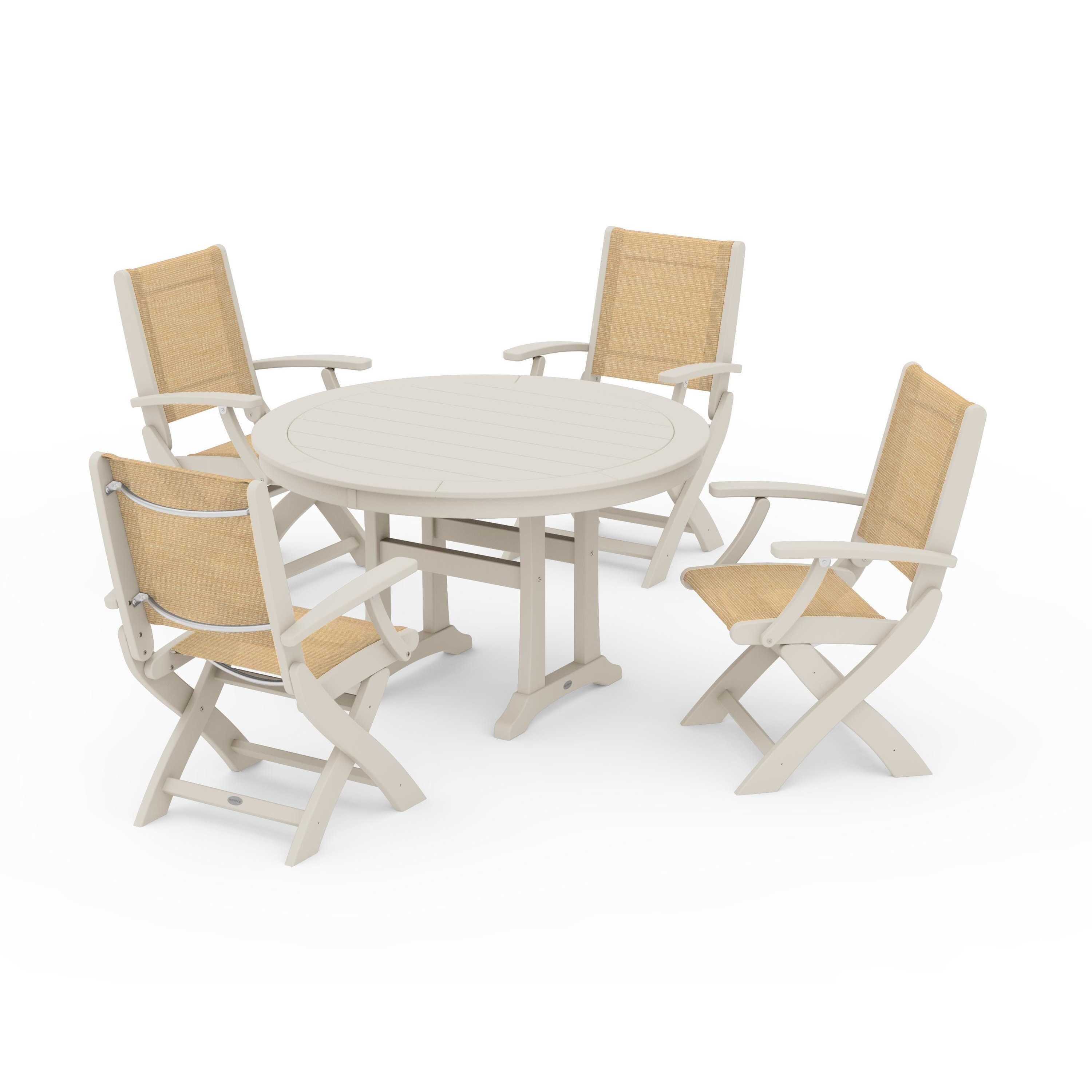 Coastal Folding Chair 5-Piece Round Dining Set with Trestle Legs - Image 62