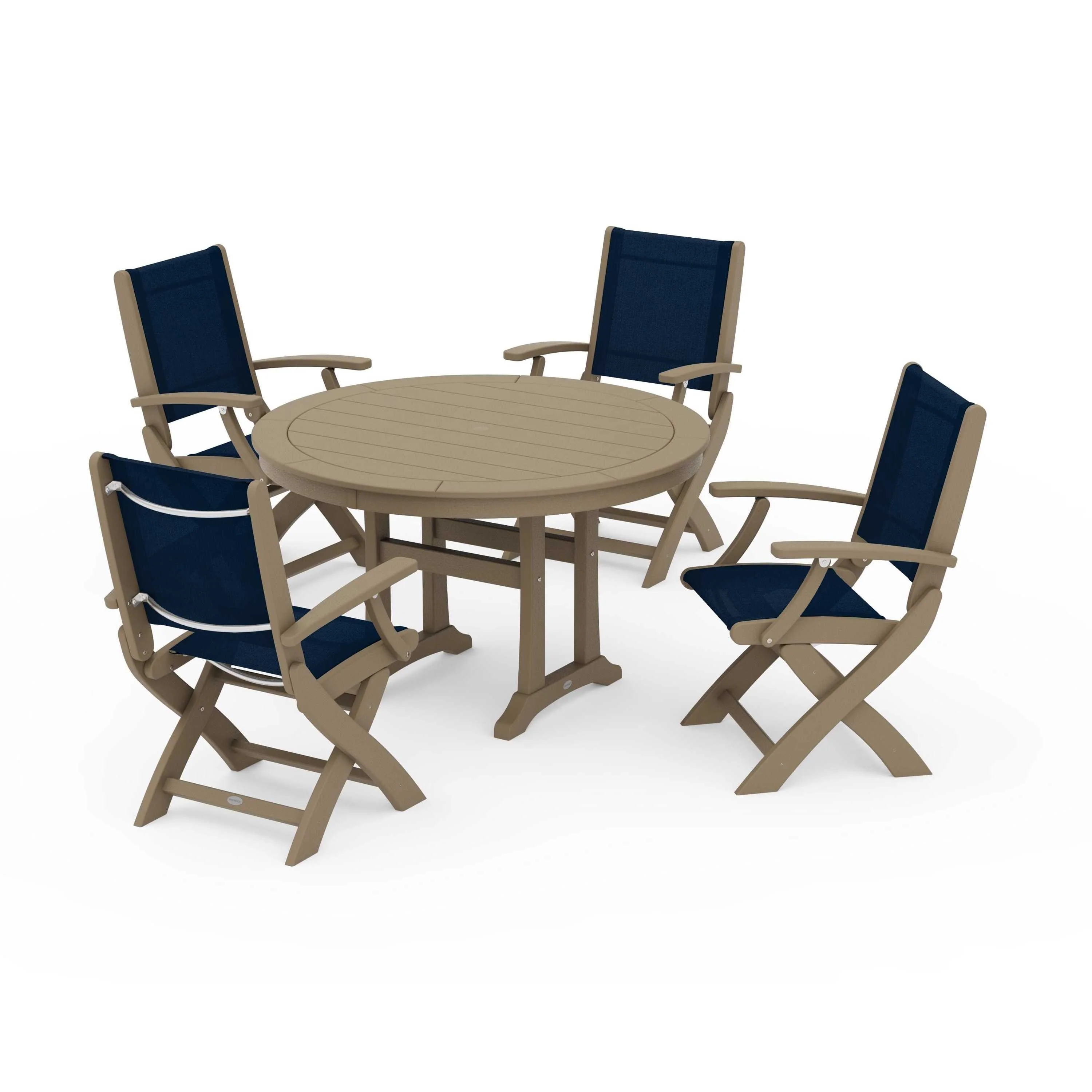 Coastal Folding Chair 5-Piece Round Dining Set with Trestle Legs - Image 63
