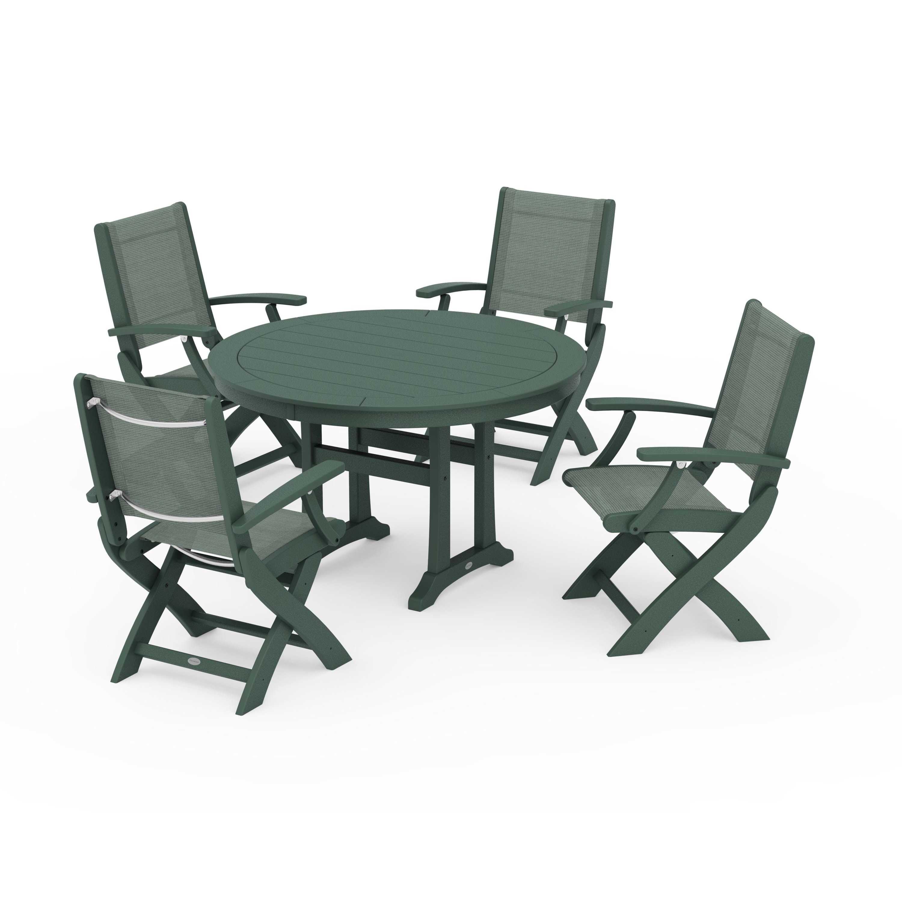 Coastal Folding Chair 5-Piece Round Dining Set with Trestle Legs - Image 64