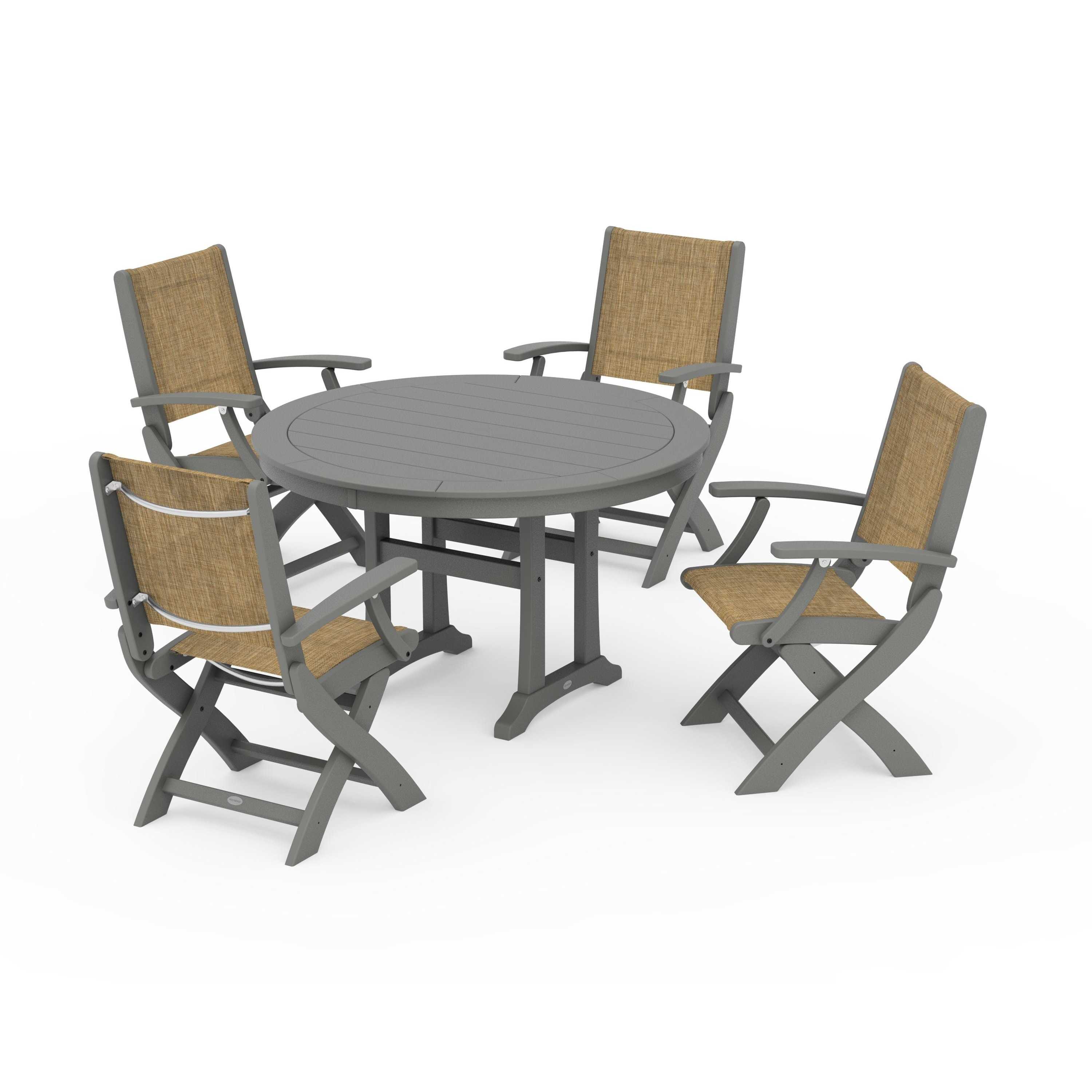 Coastal Folding Chair 5-Piece Round Dining Set with Trestle Legs - Image 66