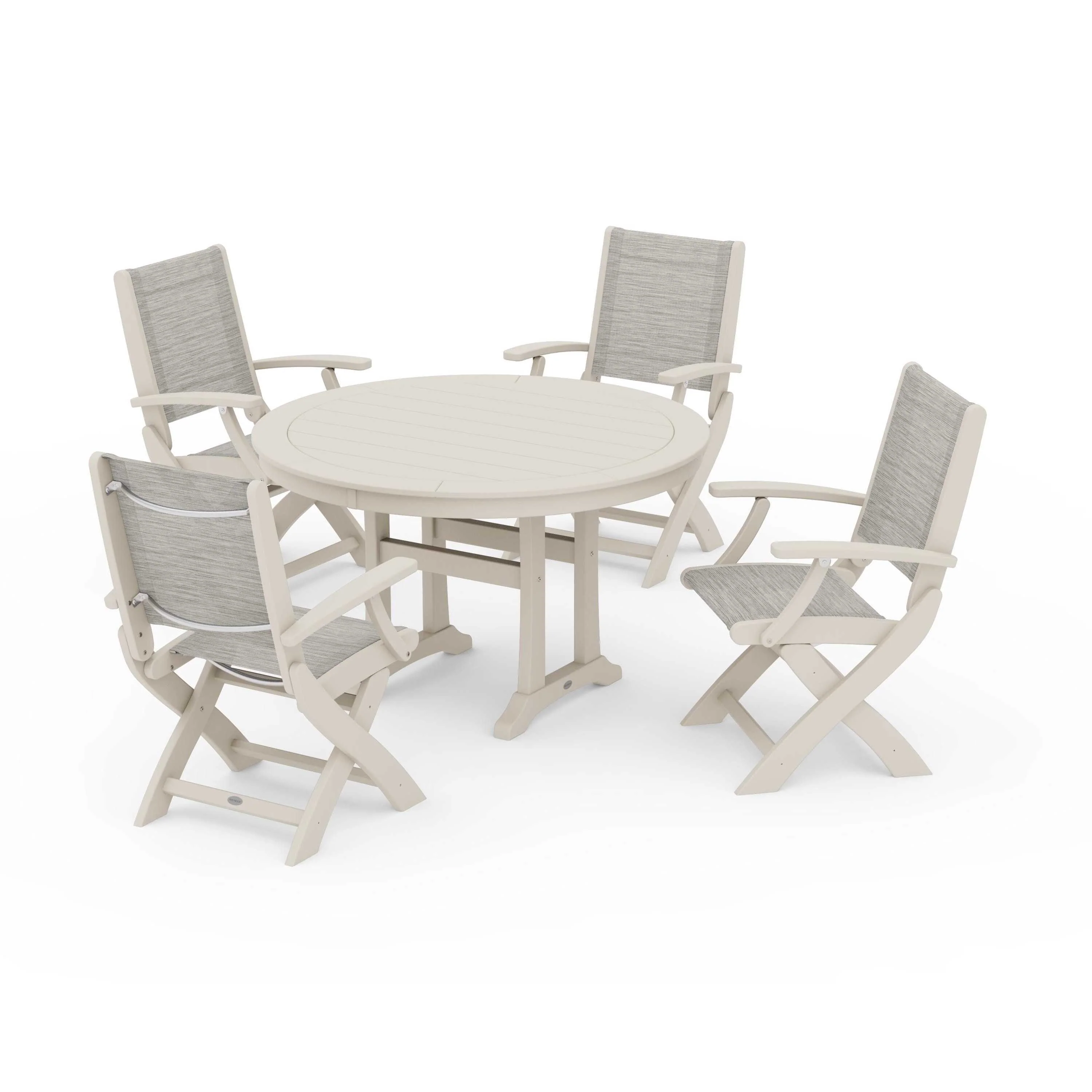 Coastal Folding Chair 5-Piece Round Dining Set with Trestle Legs - Image 67