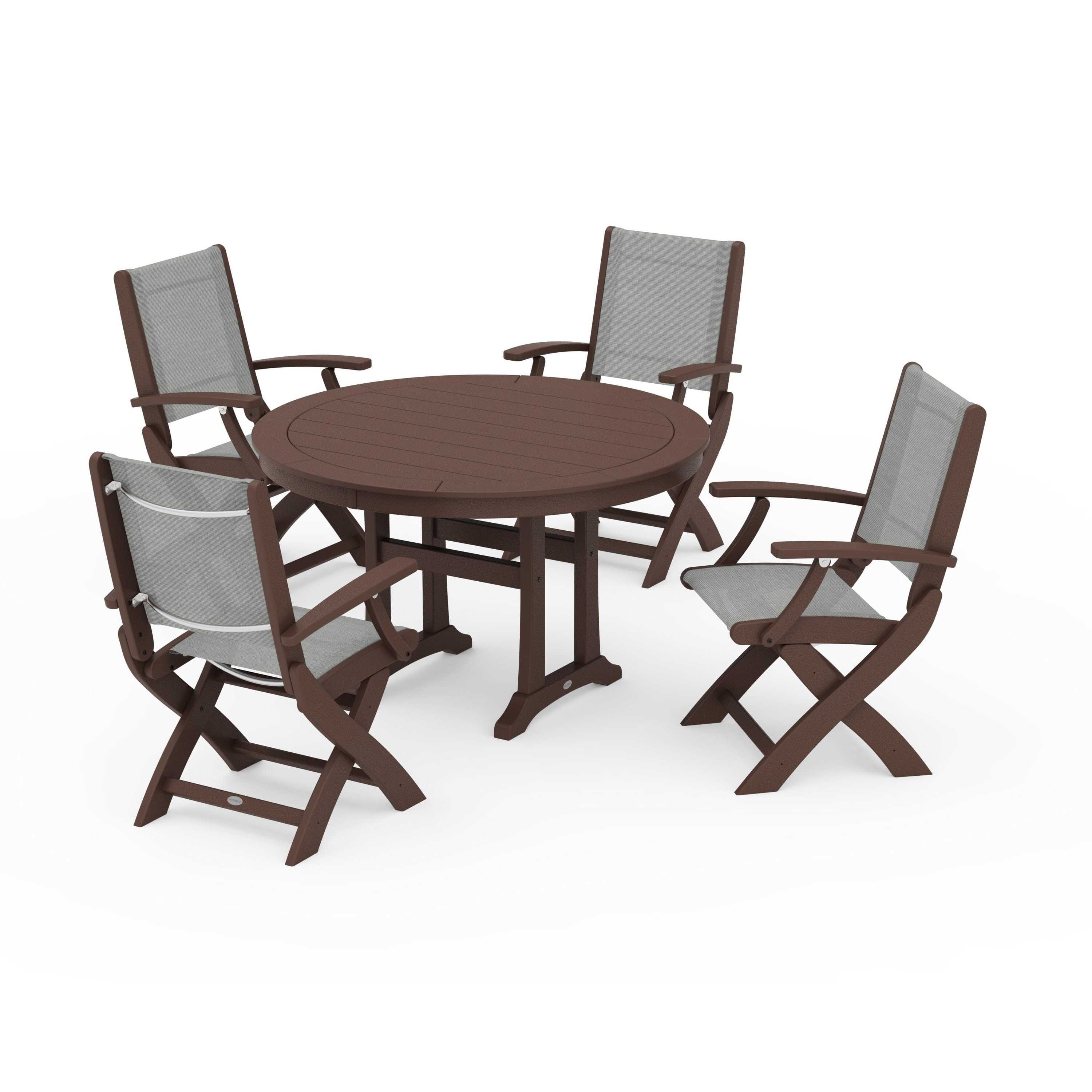 Coastal Folding Chair 5-Piece Round Dining Set with Trestle Legs - Image 68
