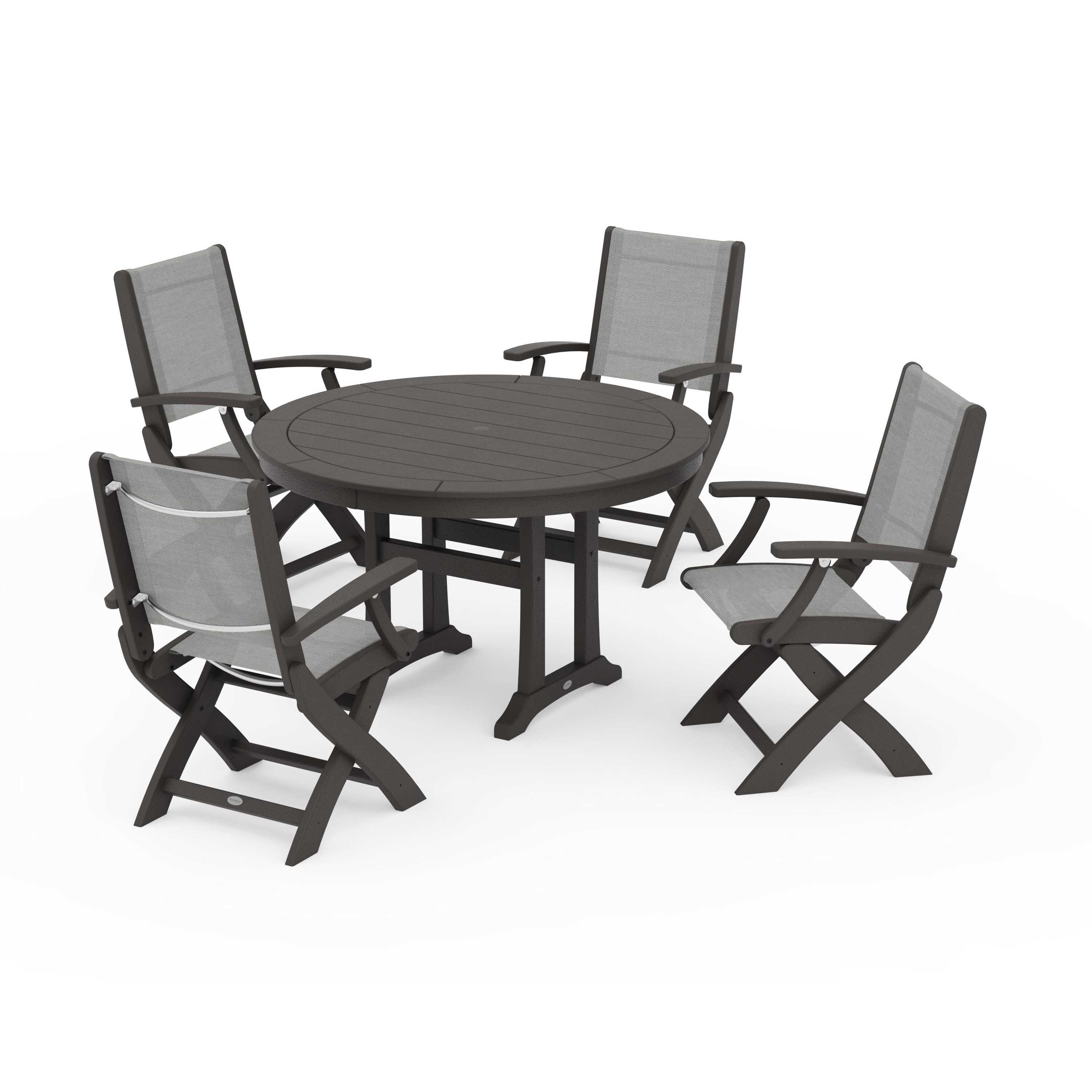 Coastal Folding Chair 5-Piece Round Dining Set with Trestle Legs - Image 7