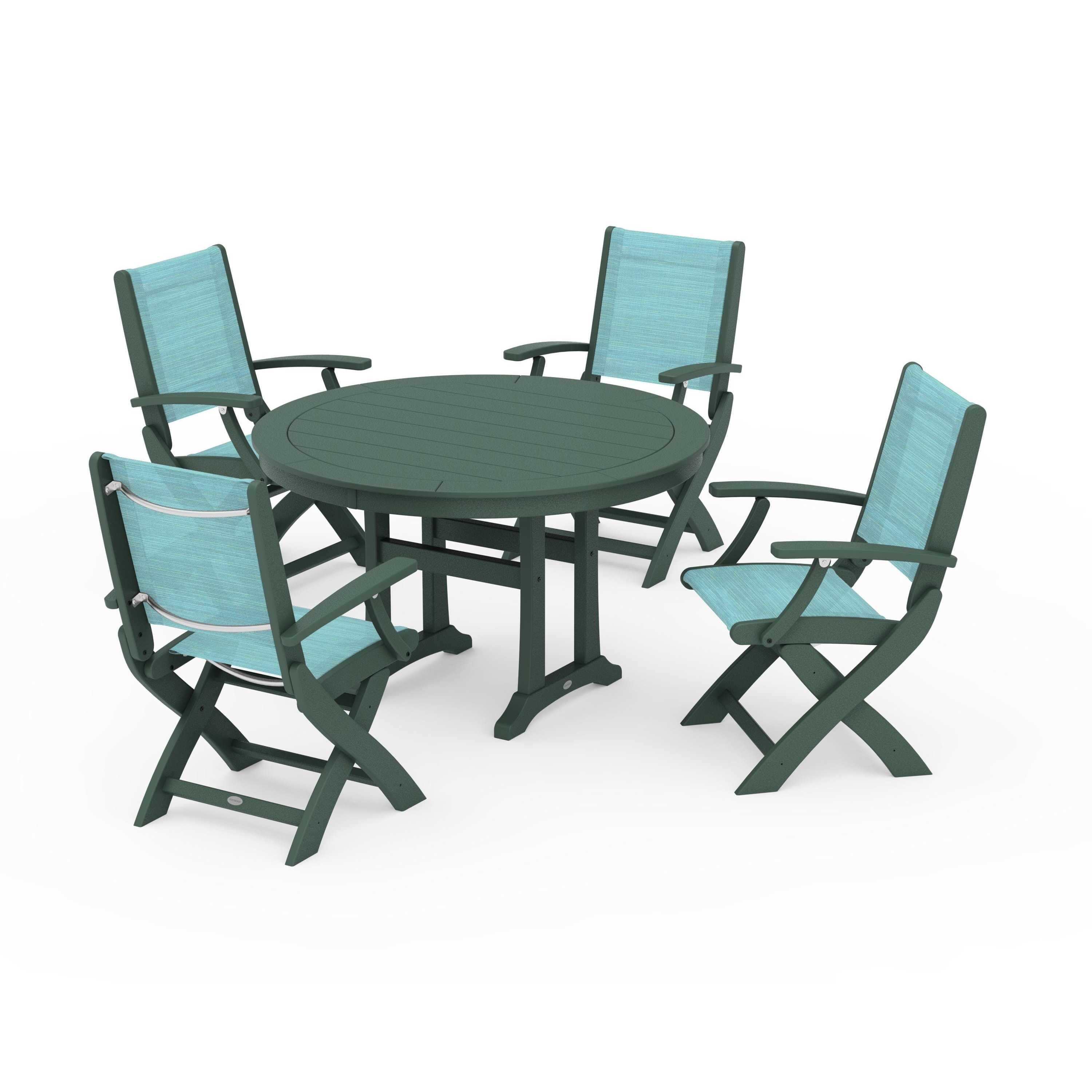 Coastal Folding Chair 5-Piece Round Dining Set with Trestle Legs - Image 70