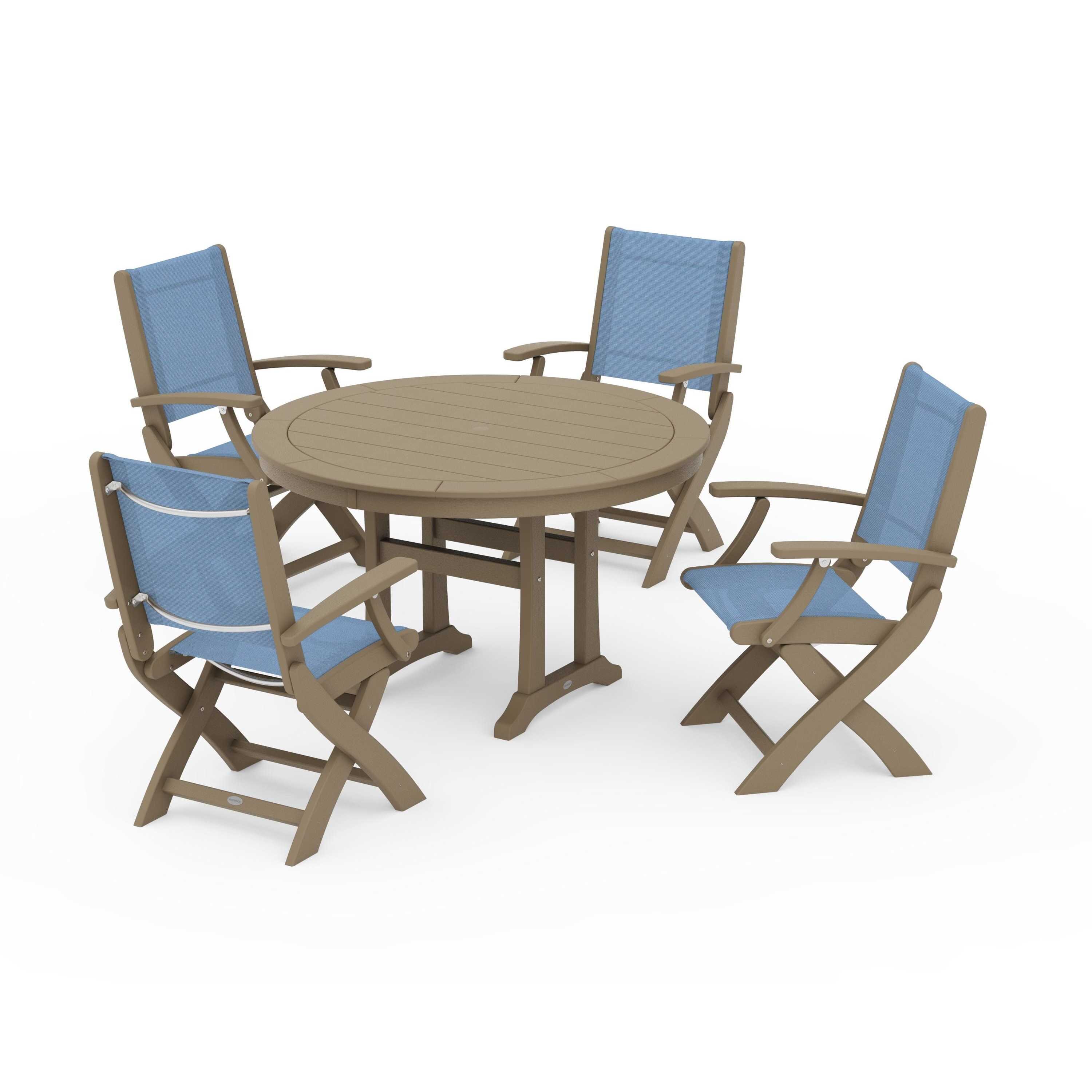 Coastal Folding Chair 5-Piece Round Dining Set with Trestle Legs - Image 71