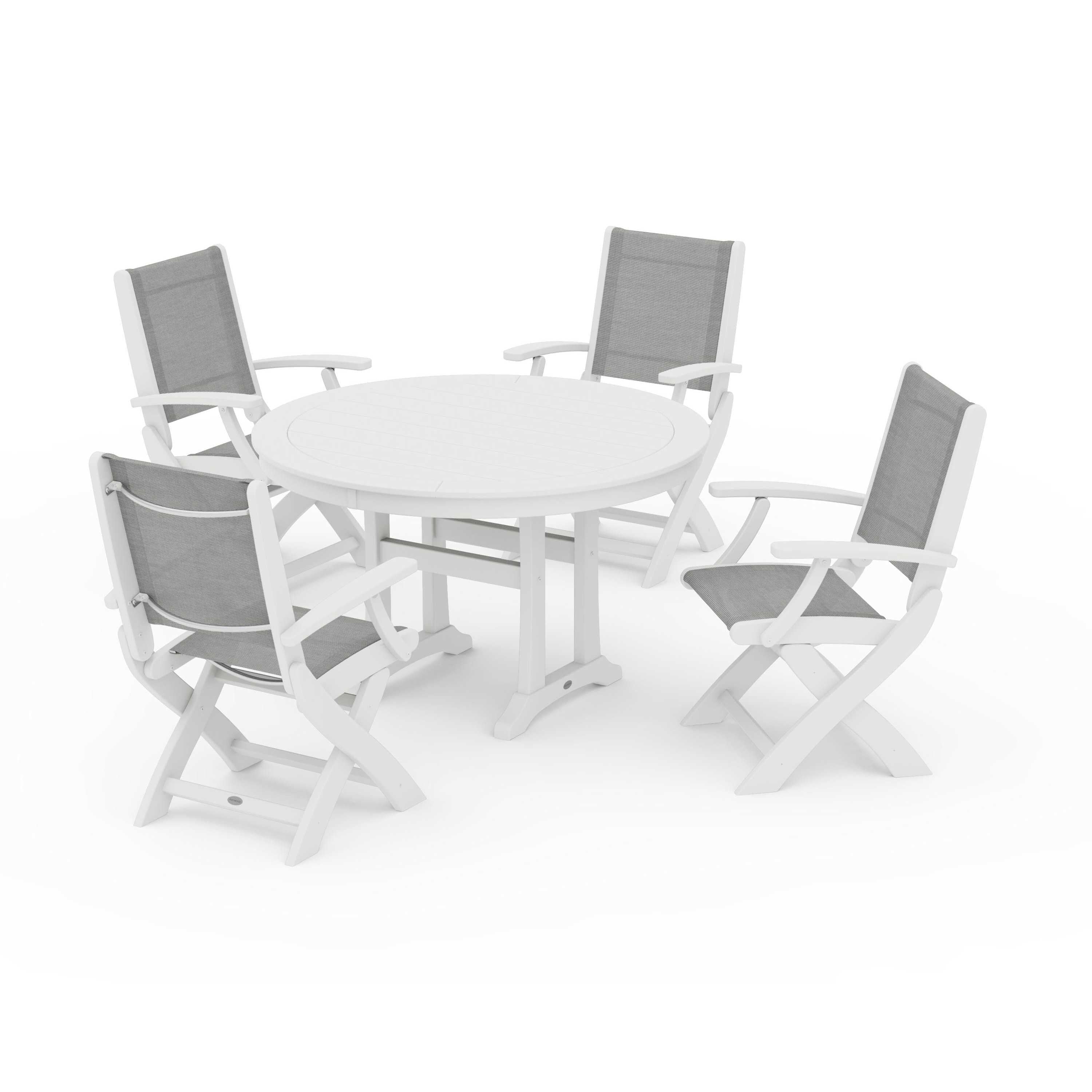 Coastal Folding Chair 5-Piece Round Dining Set with Trestle Legs - Image 72