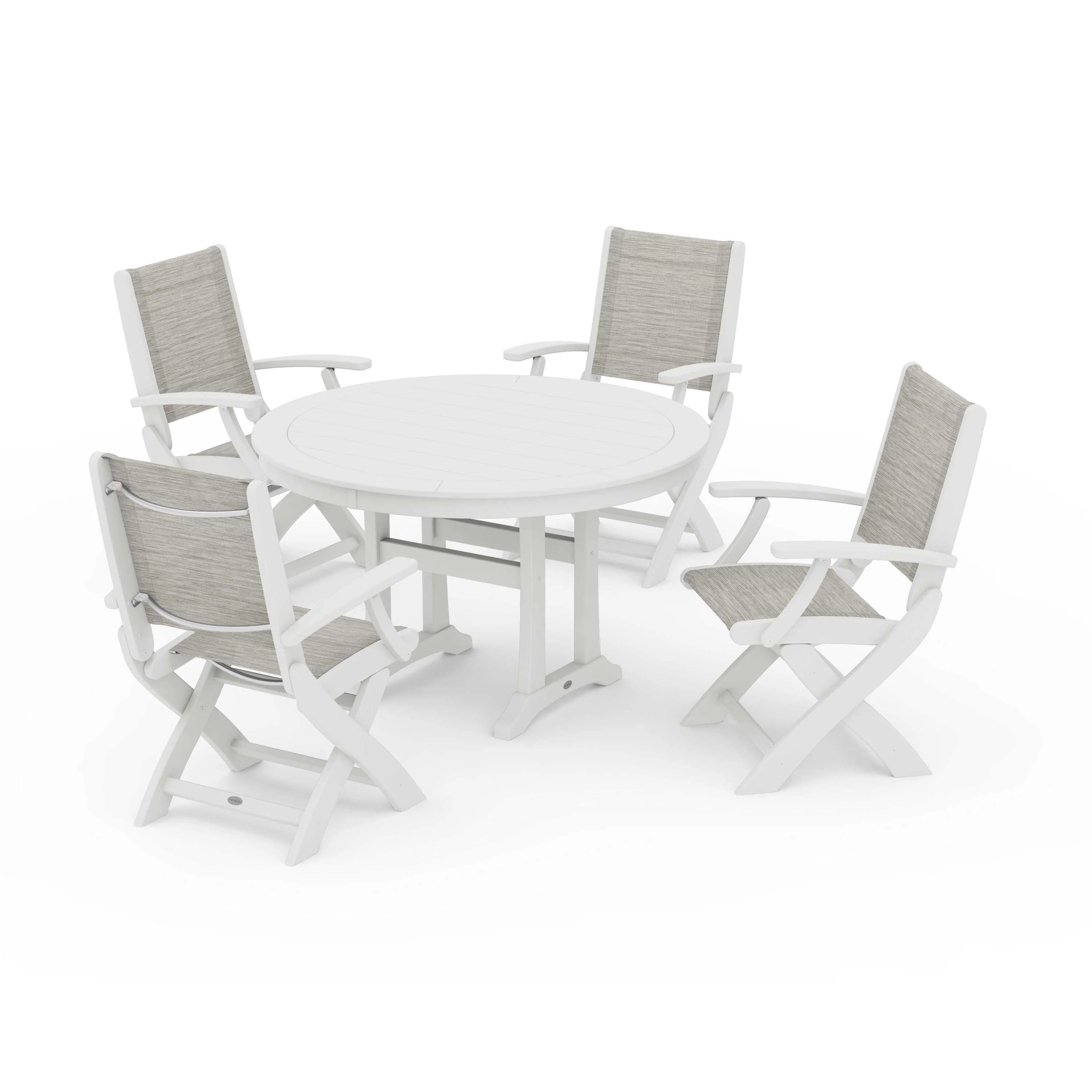 Coastal Folding Chair 5-Piece Round Dining Set with Trestle Legs - Image 73