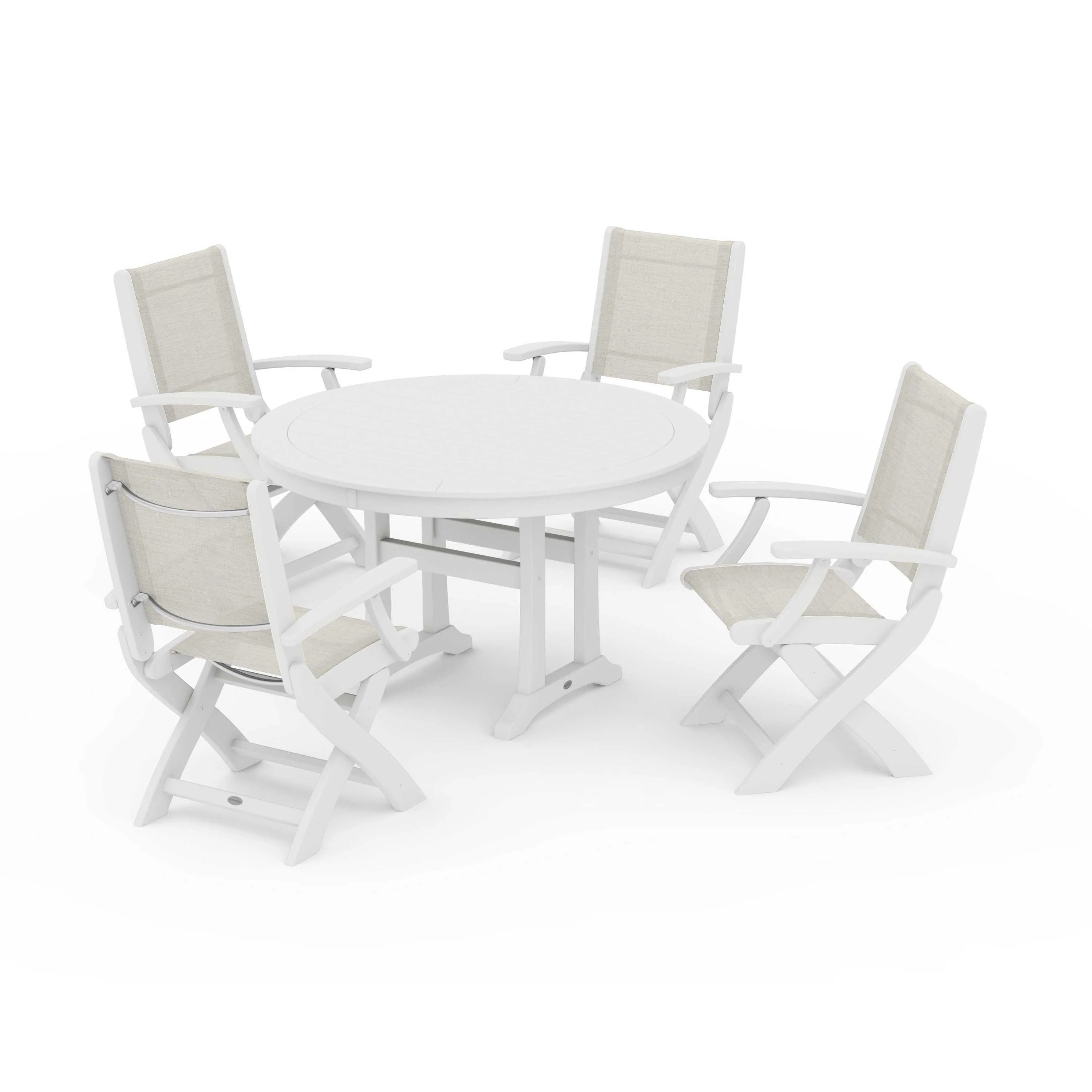 Coastal Folding Chair 5-Piece Round Dining Set with Trestle Legs - Image 74