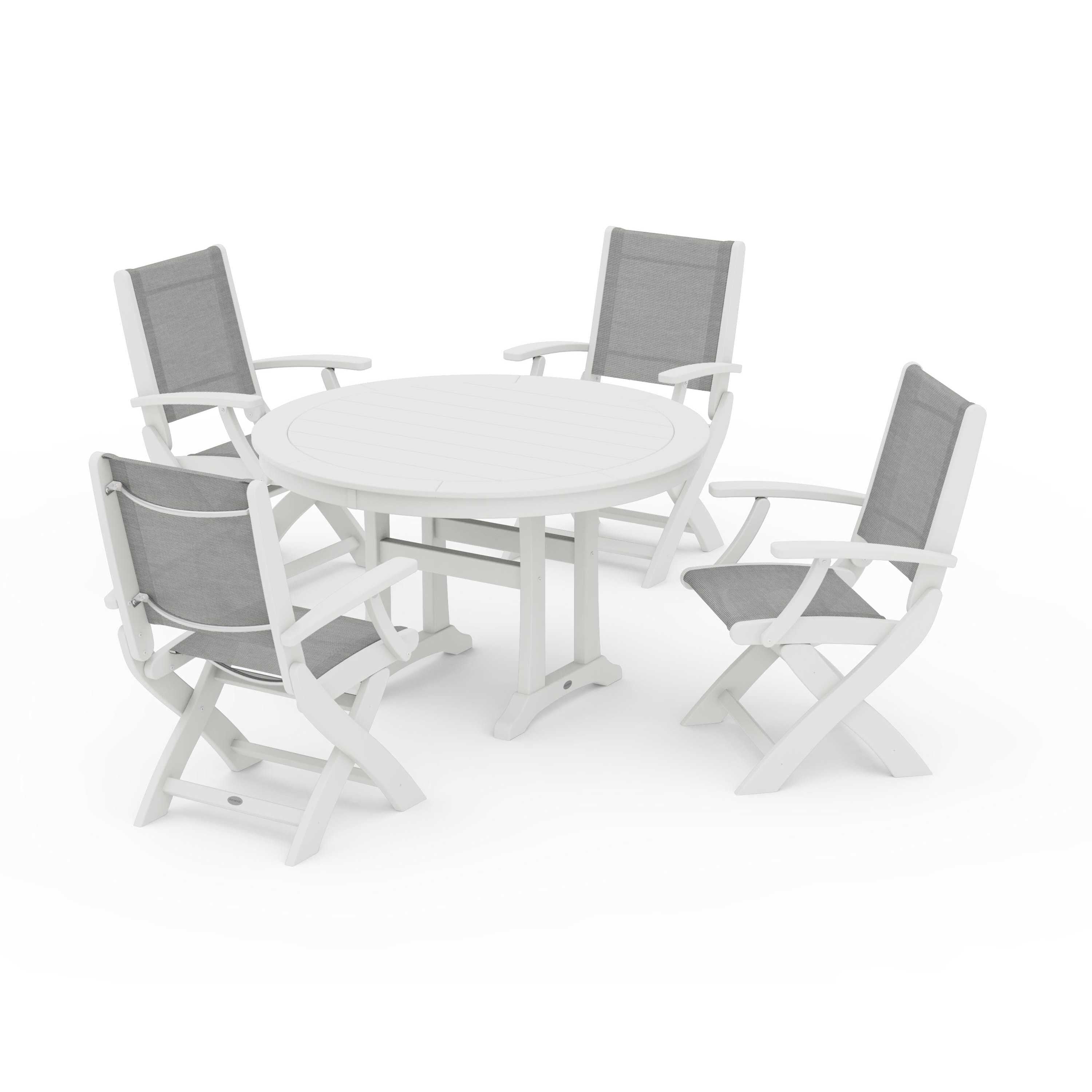 Coastal Folding Chair 5-Piece Round Dining Set with Trestle Legs - Image 75