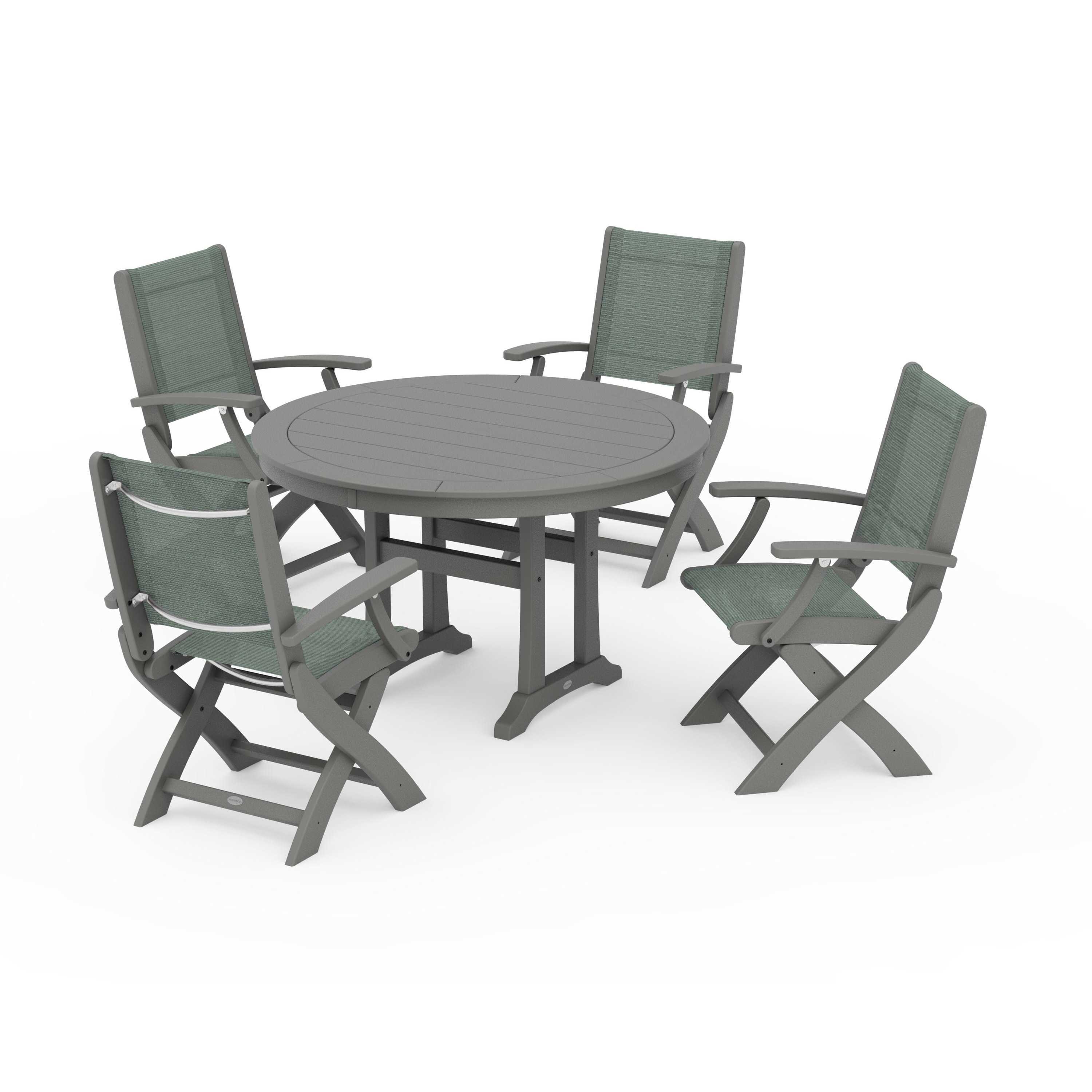 Coastal Folding Chair 5-Piece Round Dining Set with Trestle Legs - Image 76