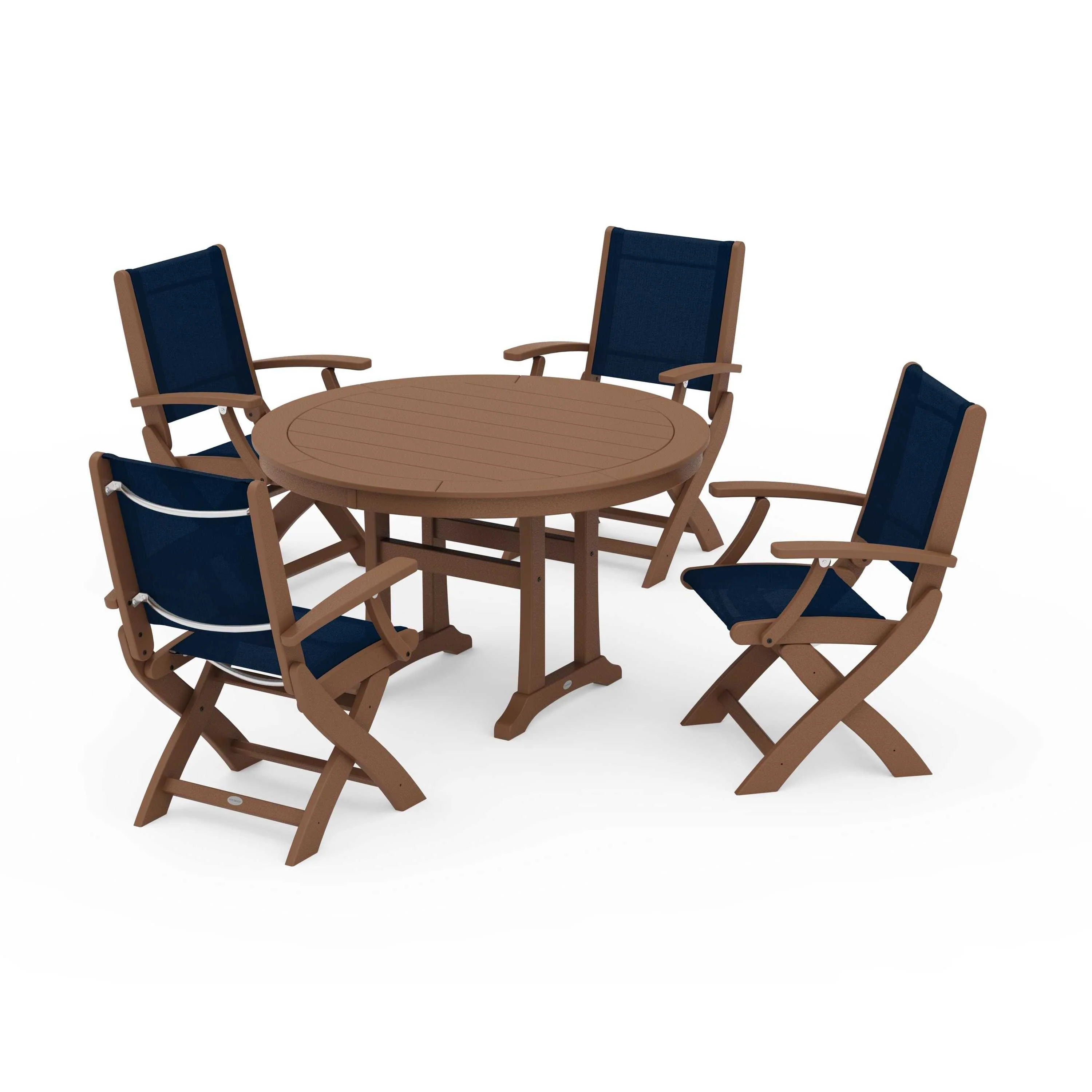 Coastal Folding Chair 5-Piece Round Dining Set with Trestle Legs - Image 77