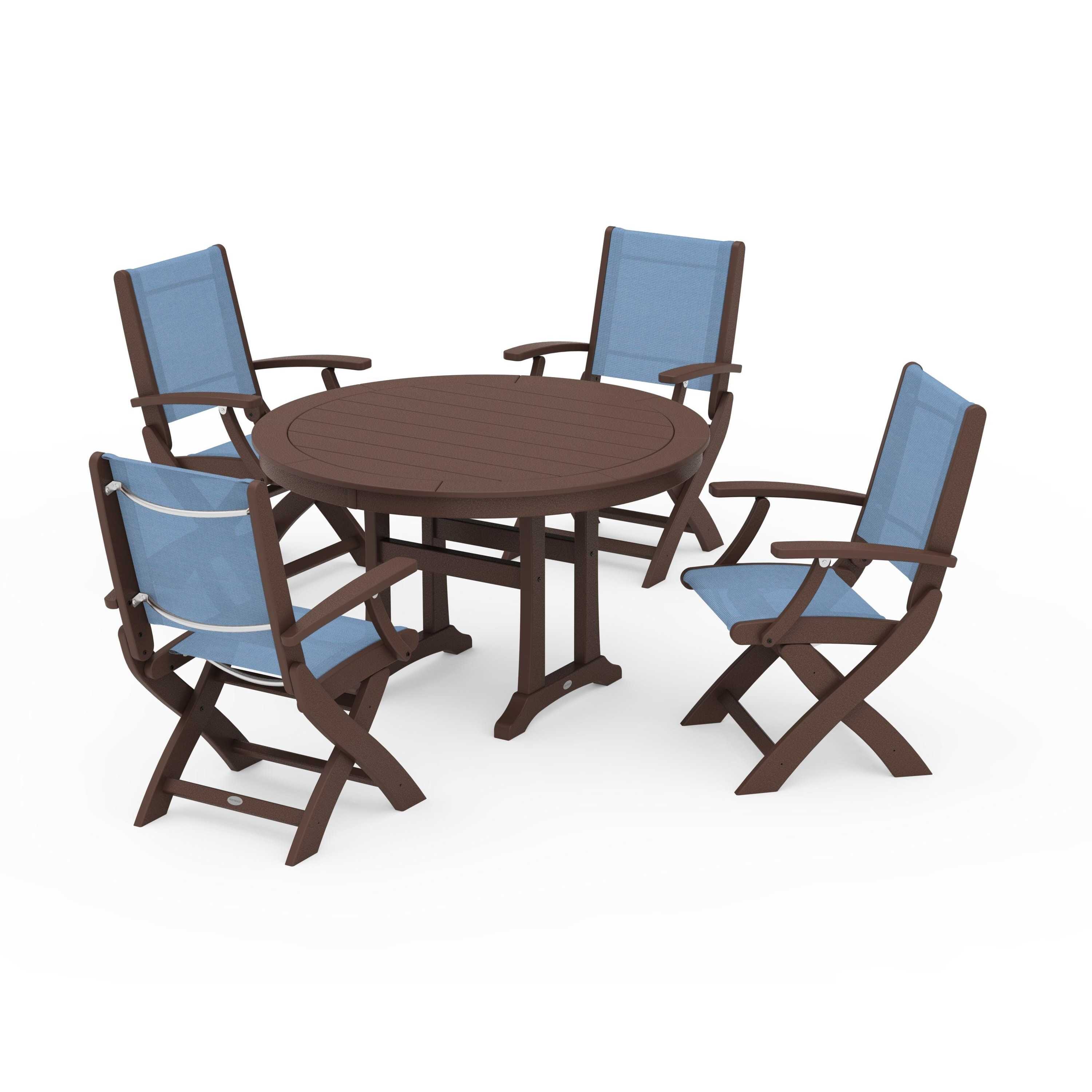 Coastal Folding Chair 5-Piece Round Dining Set with Trestle Legs - Image 78