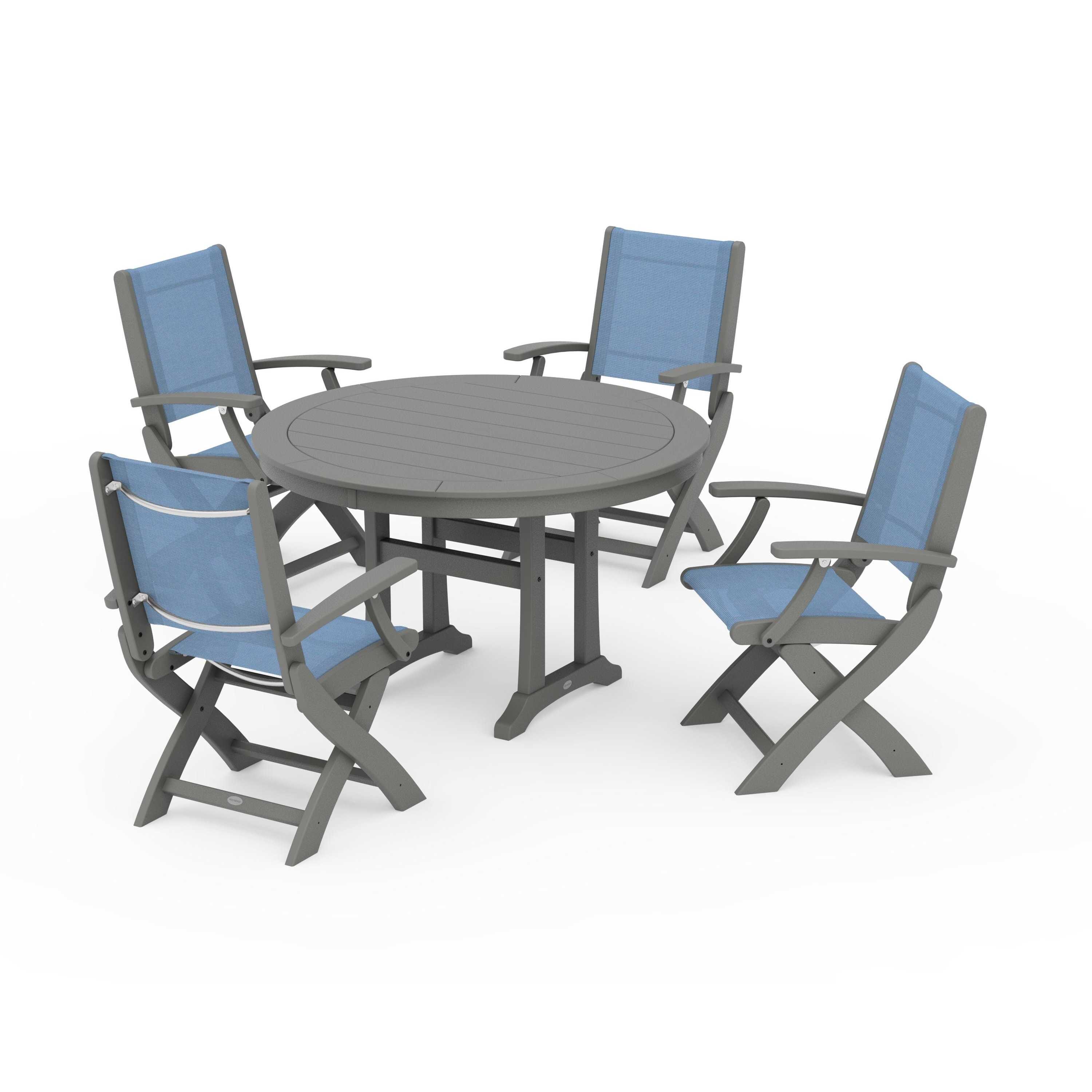 Coastal Folding Chair 5-Piece Round Dining Set with Trestle Legs - Image 8