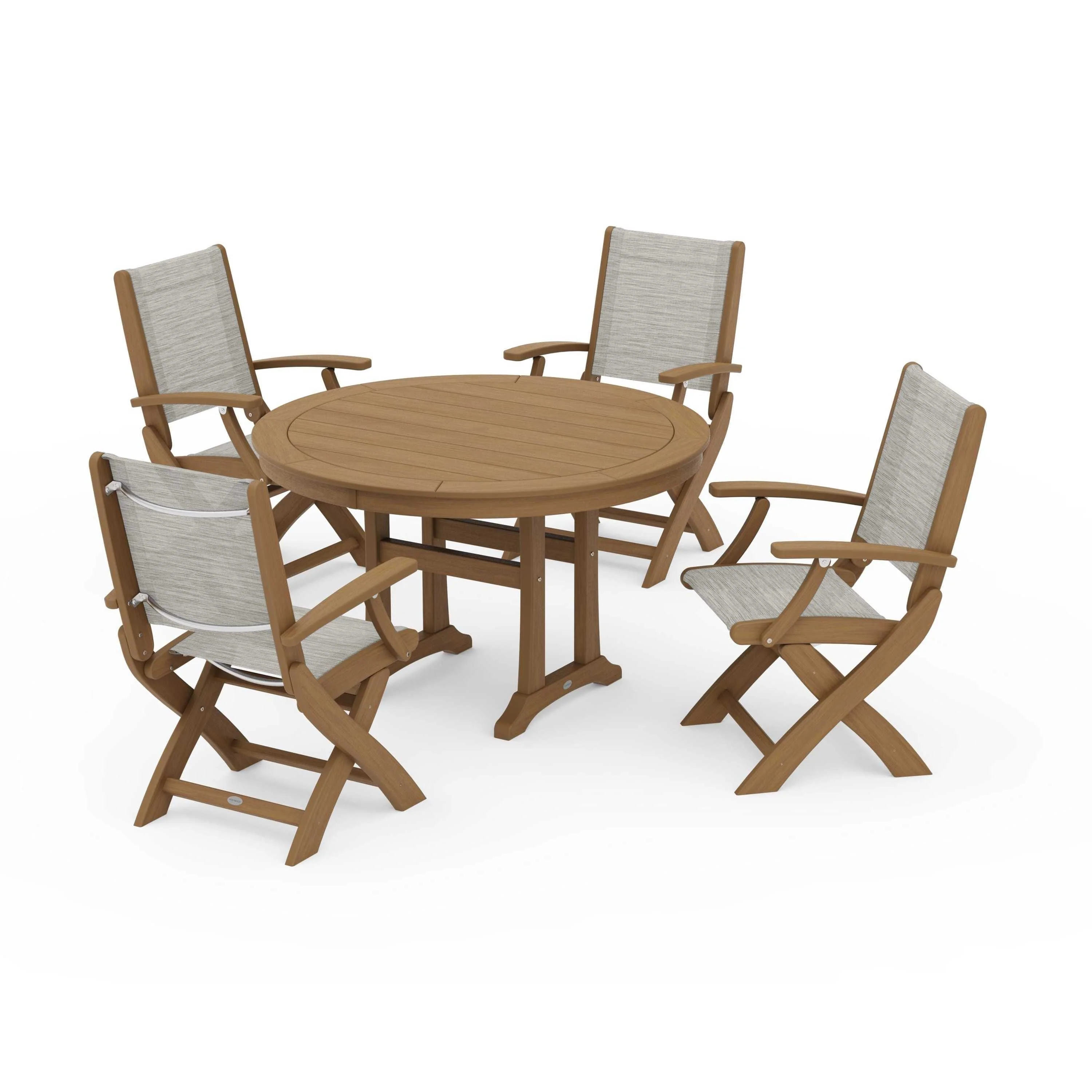 Coastal Folding Chair 5-Piece Round Dining Set with Trestle Legs - Image 80