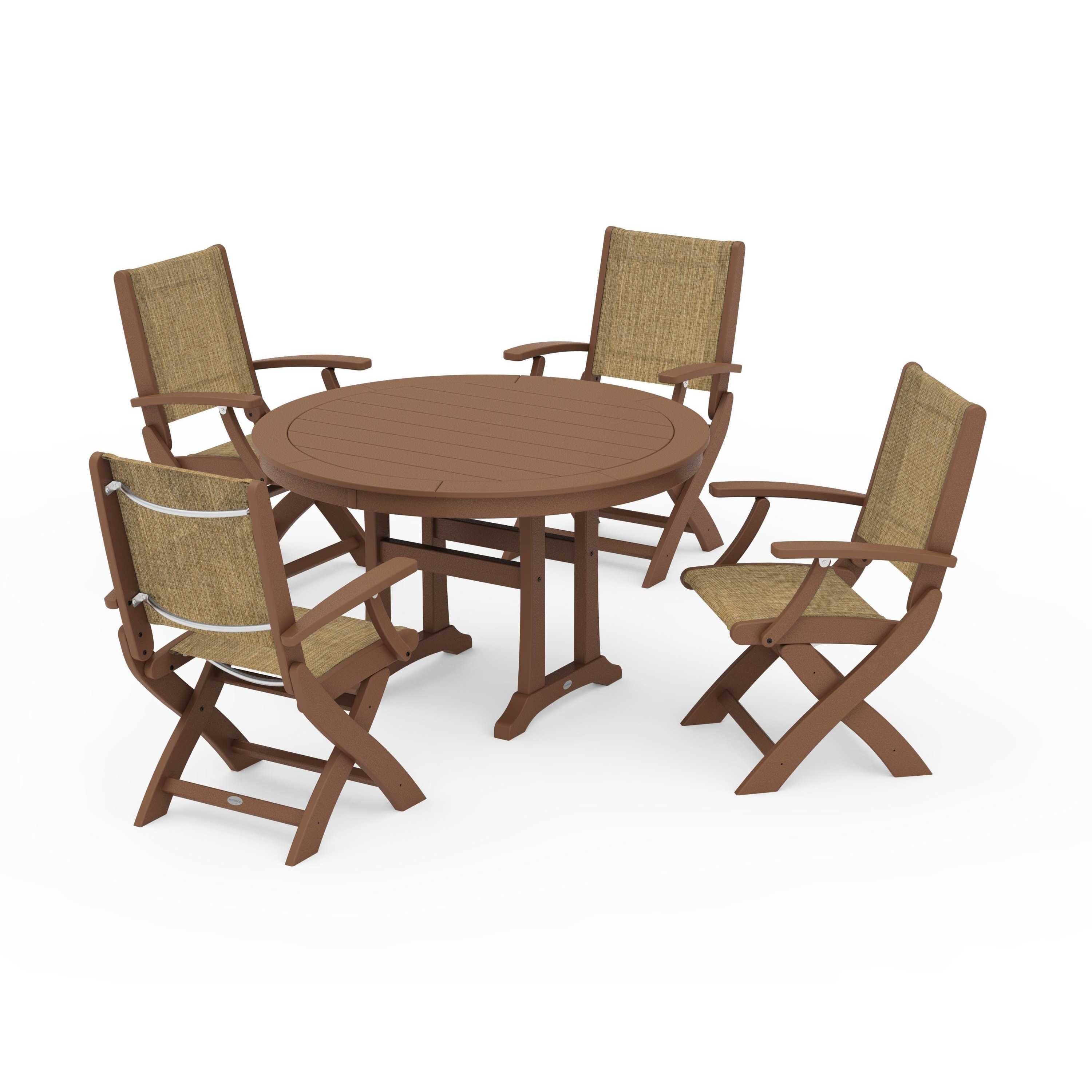 Coastal Folding Chair 5-Piece Round Dining Set with Trestle Legs - Image 81