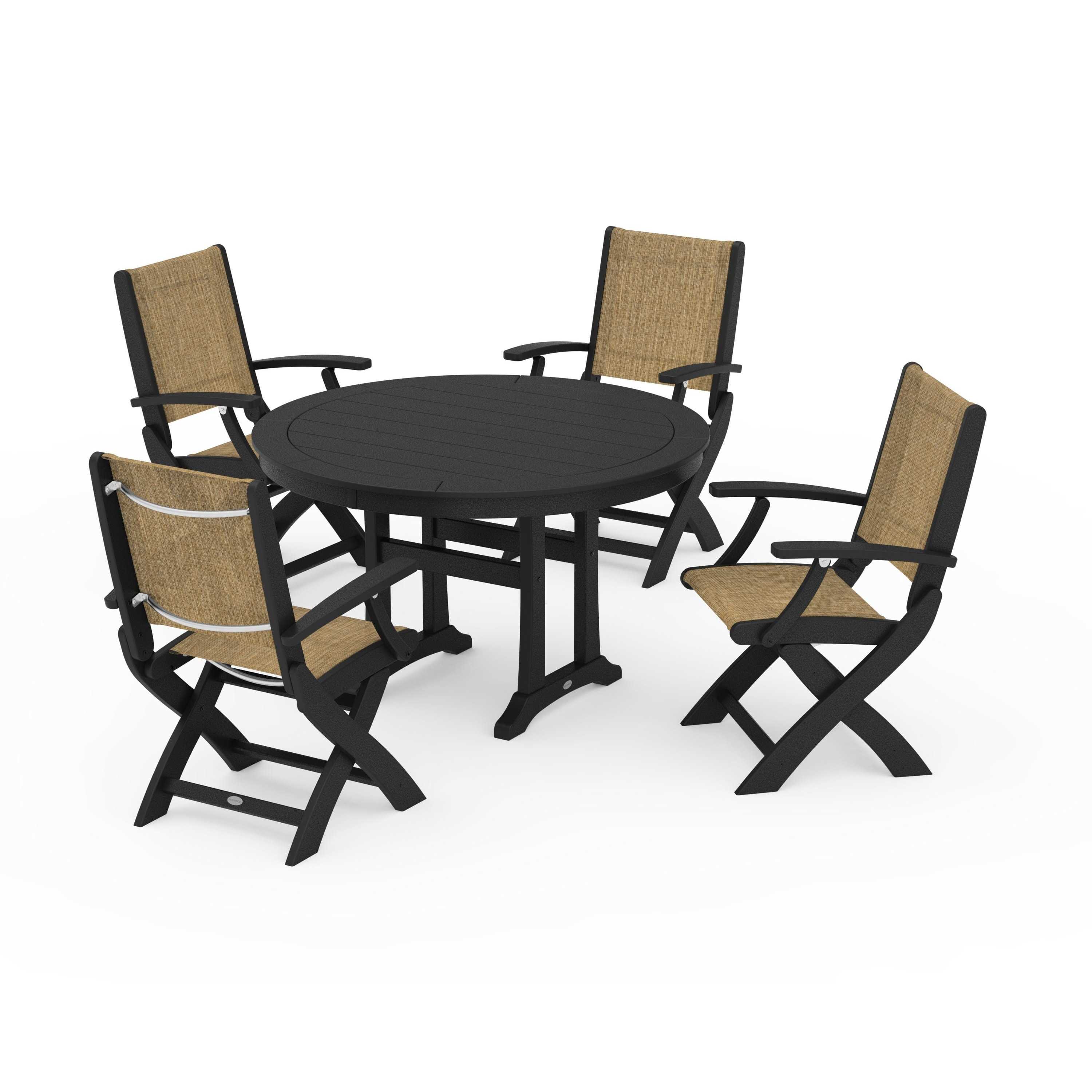 Coastal Folding Chair 5-Piece Round Dining Set with Trestle Legs - Image 82