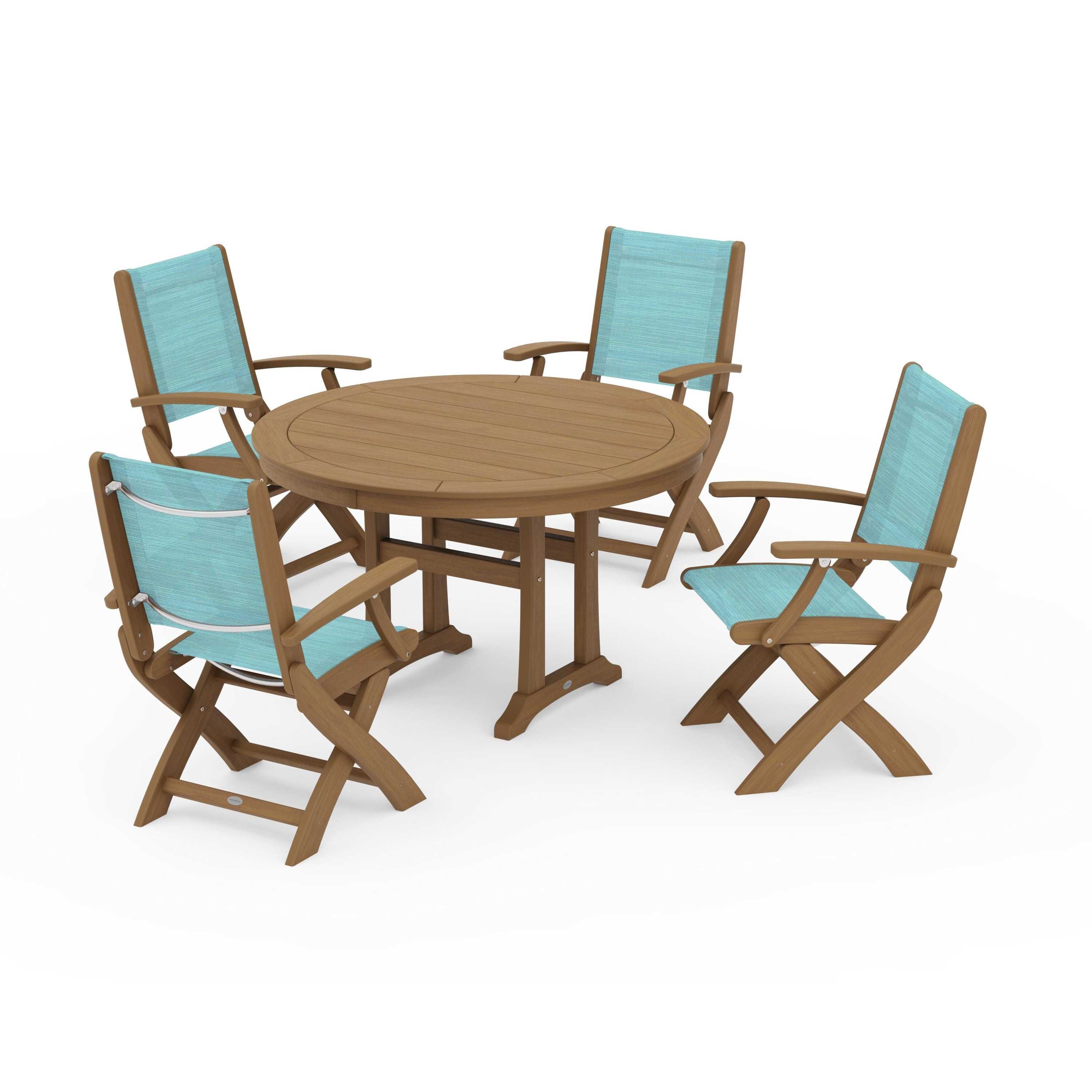 Coastal Folding Chair 5-Piece Round Dining Set with Trestle Legs - Image 83