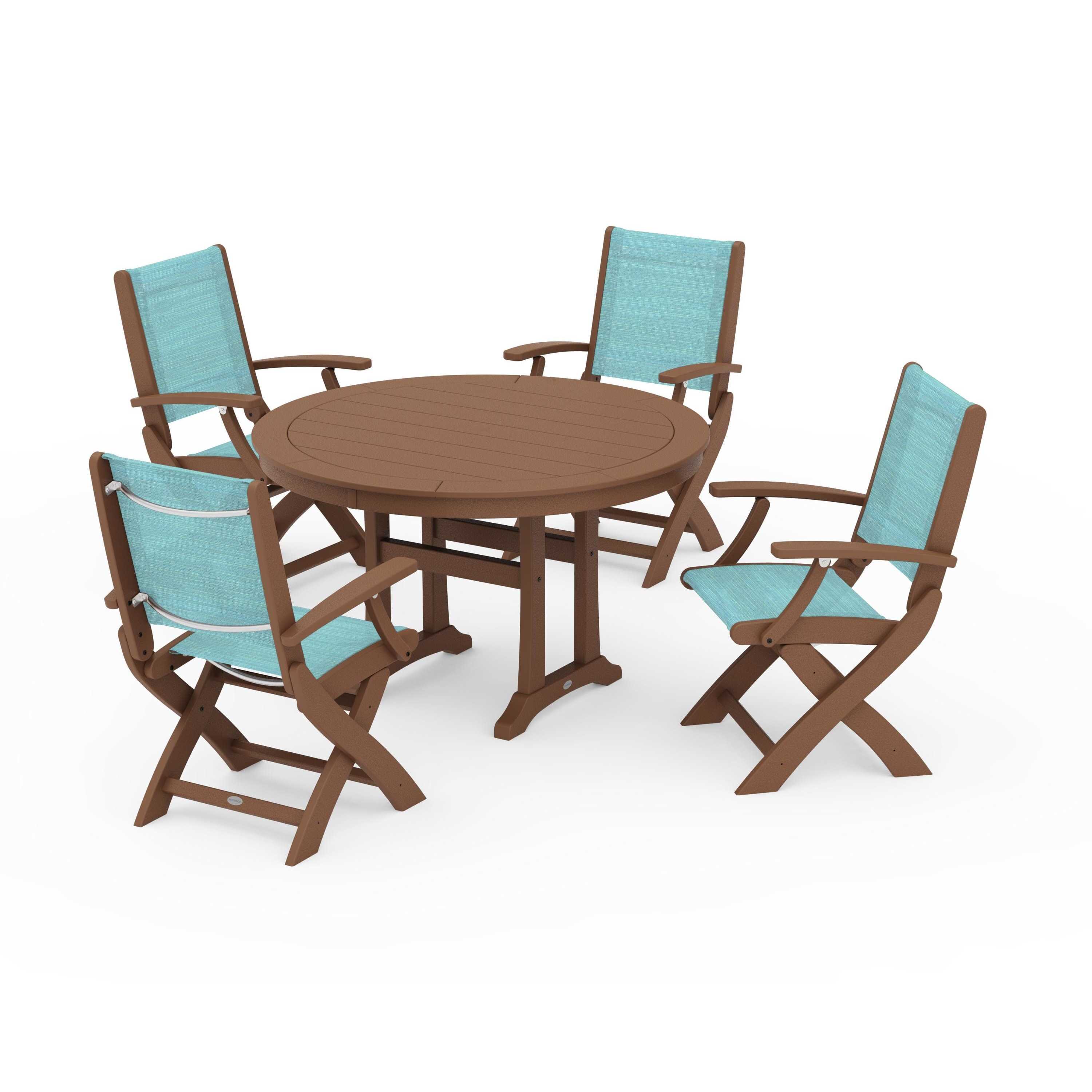 Coastal Folding Chair 5-Piece Round Dining Set with Trestle Legs - Image 84