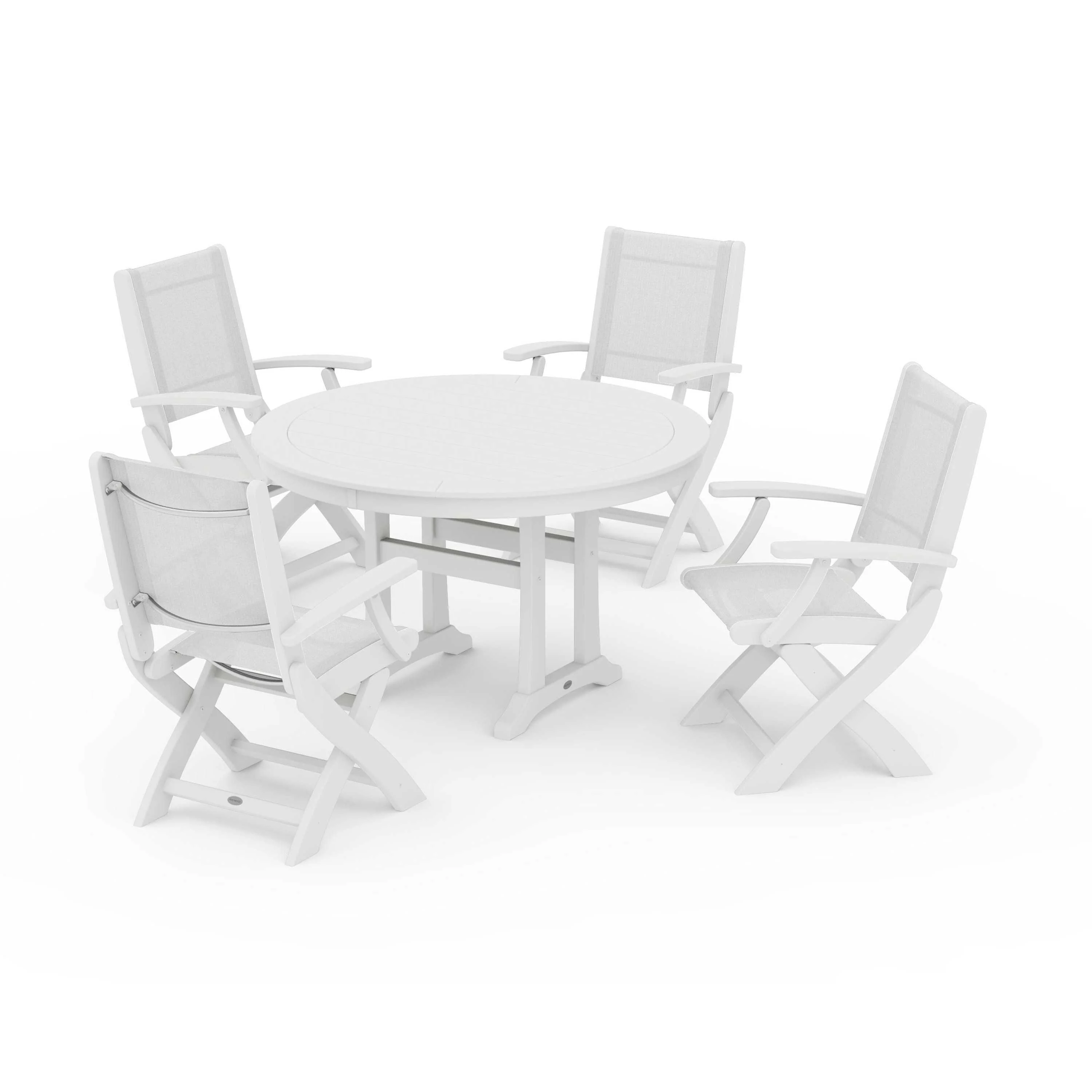 Coastal Folding Chair 5-Piece Round Dining Set with Trestle Legs - Image 85