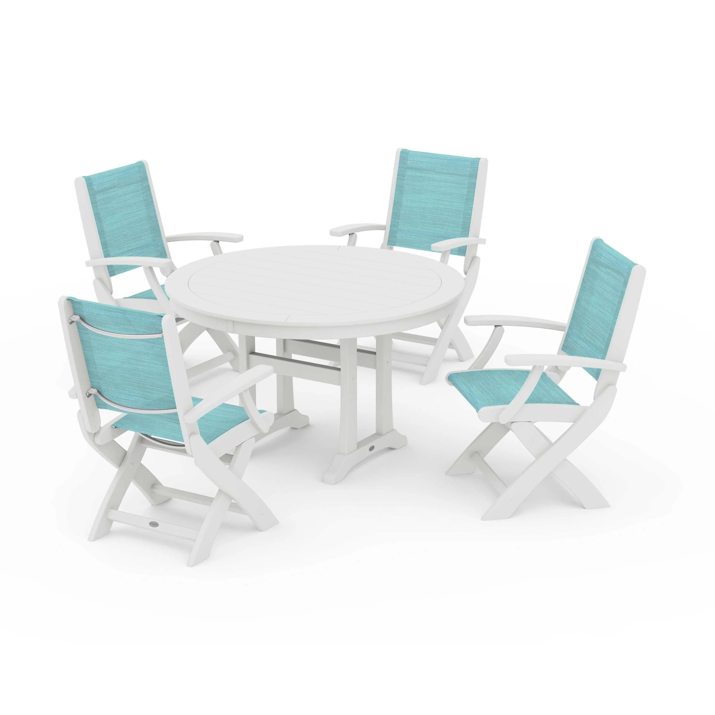 Coastal Folding Chair 5-Piece Round Dining Set with Trestle Legs - Image 86