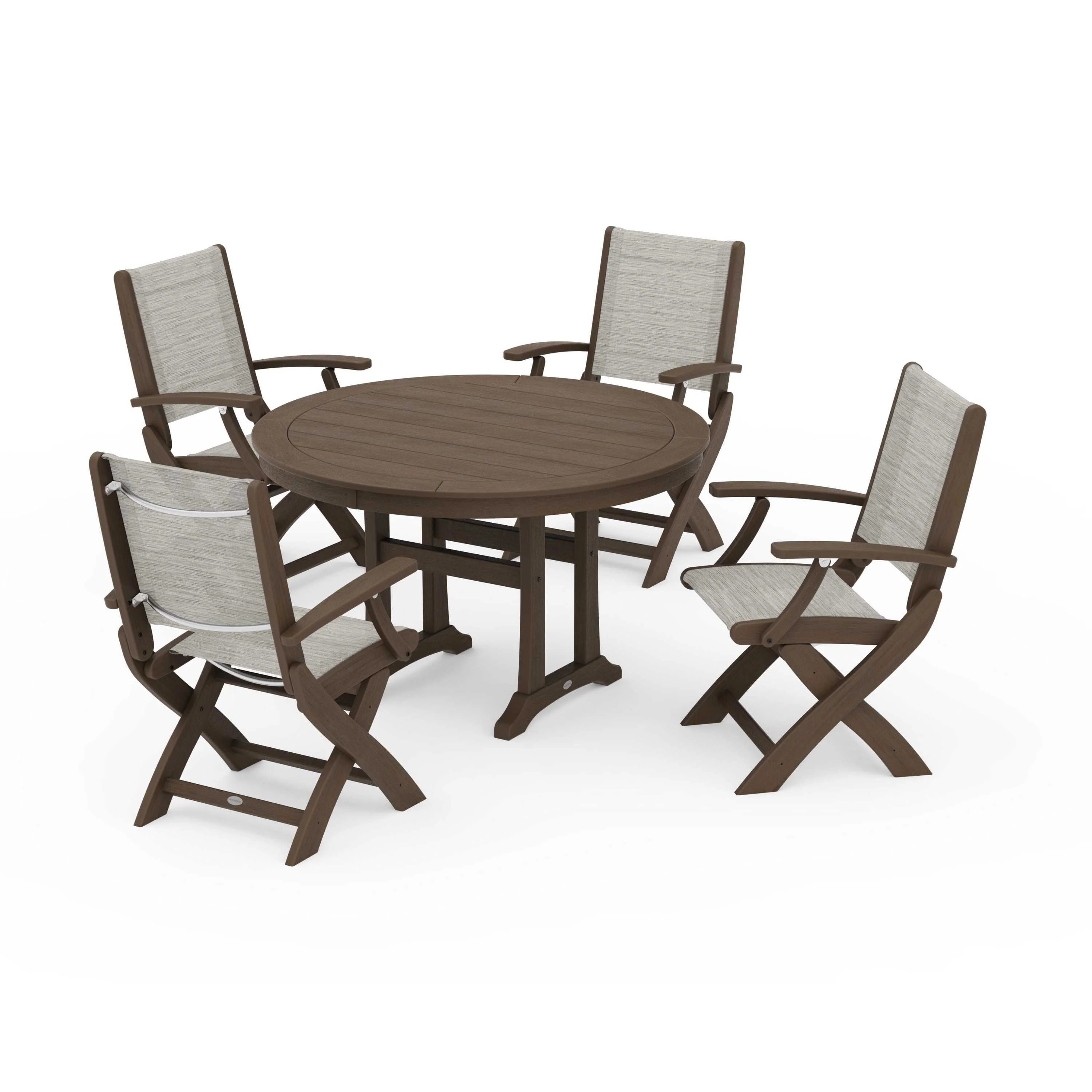 Coastal Folding Chair 5-Piece Round Dining Set with Trestle Legs - Image 87