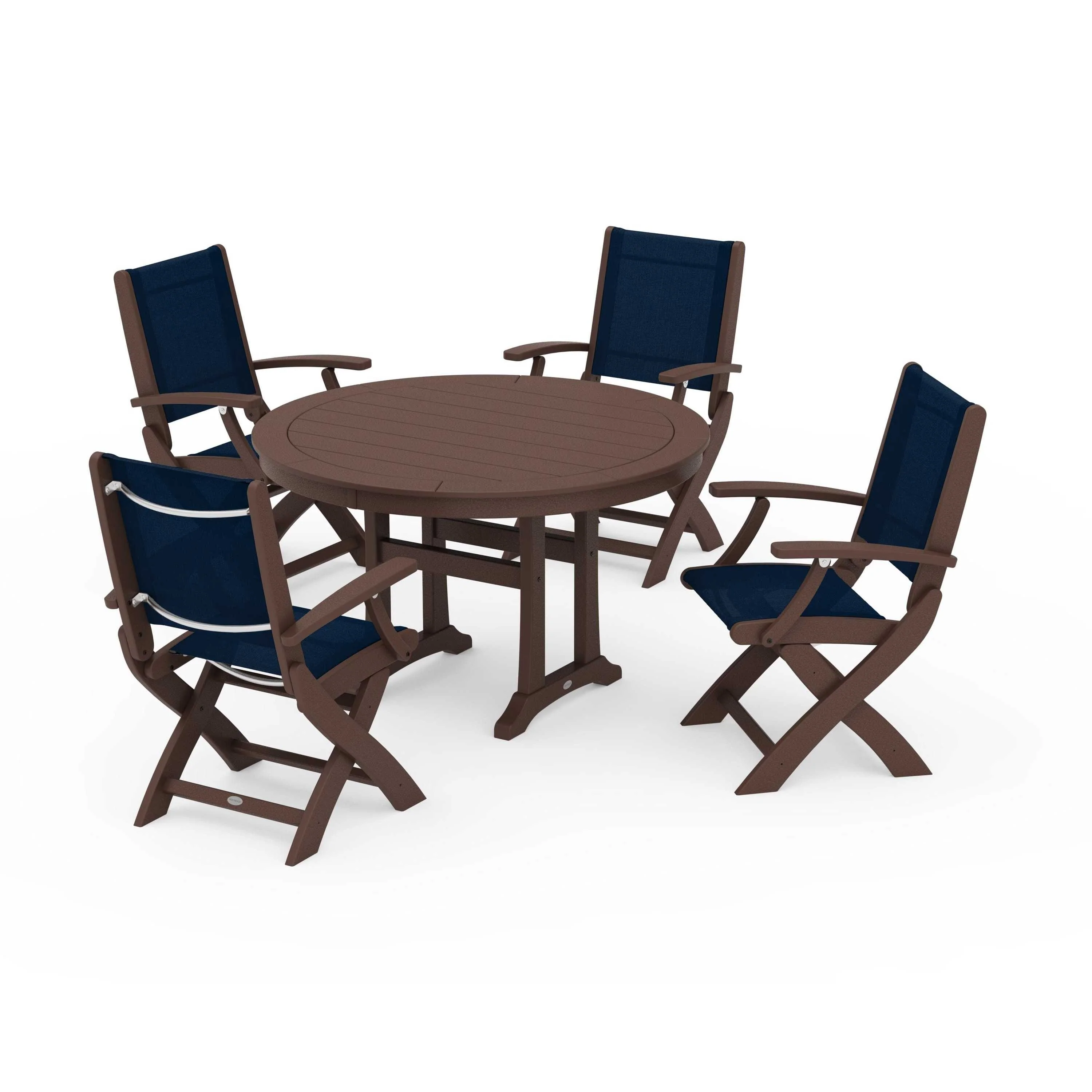 Coastal Folding Chair 5-Piece Round Dining Set with Trestle Legs - Image 89