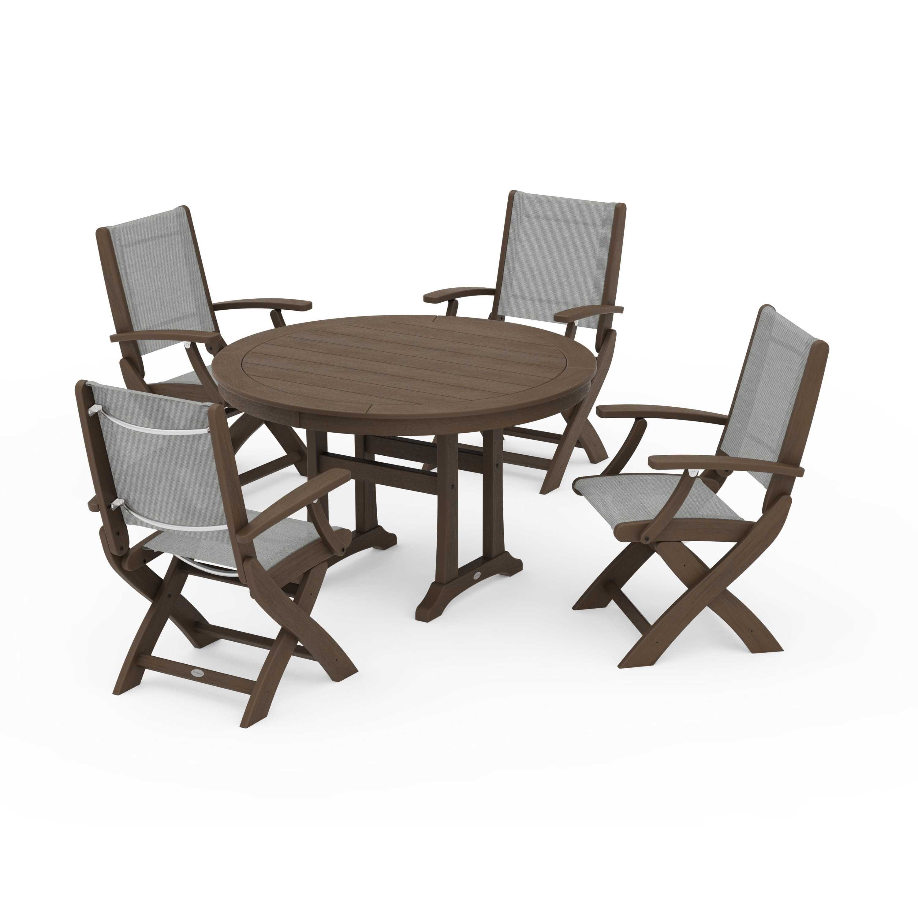 Coastal Folding Chair 5-Piece Round Dining Set with Trestle Legs - Image 9