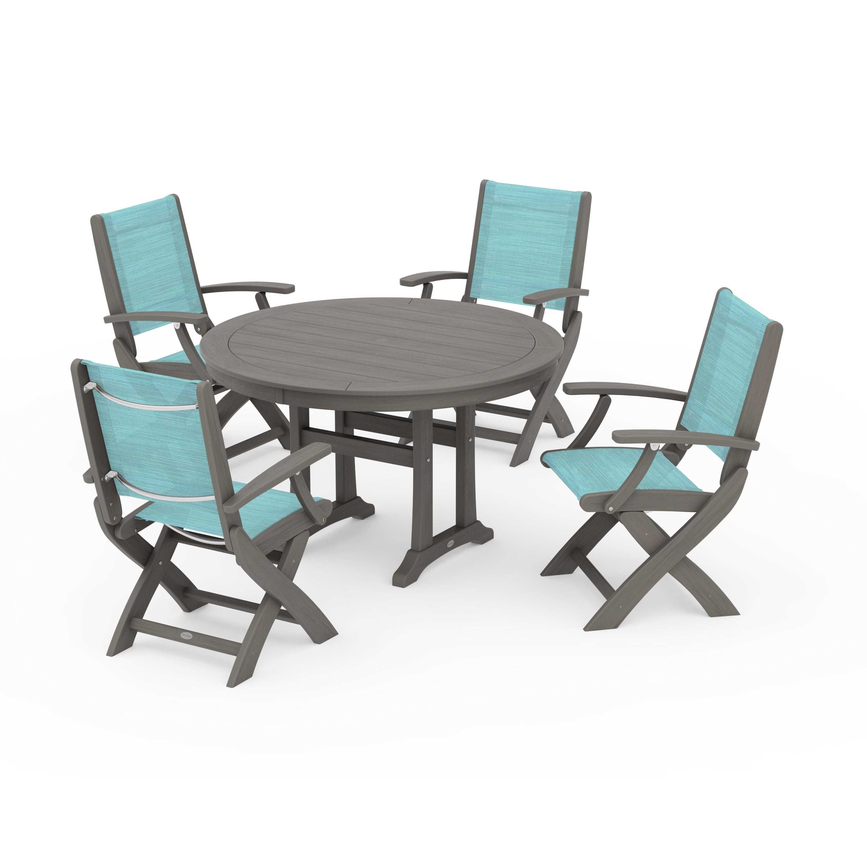 Coastal Folding Chair 5-Piece Round Dining Set with Trestle Legs - Image 90