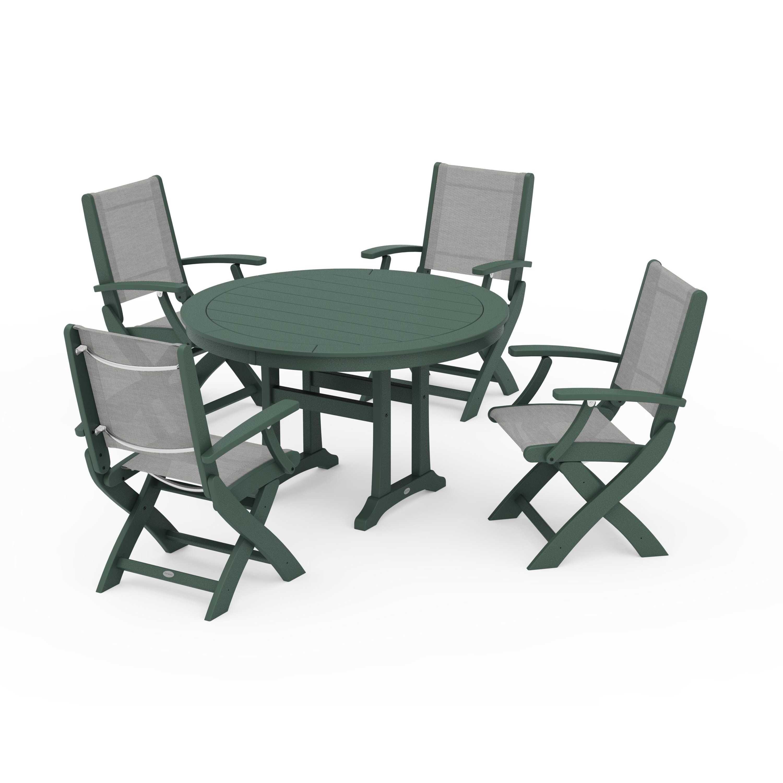 Coastal Folding Chair 5-Piece Round Dining Set with Trestle Legs - Image 92